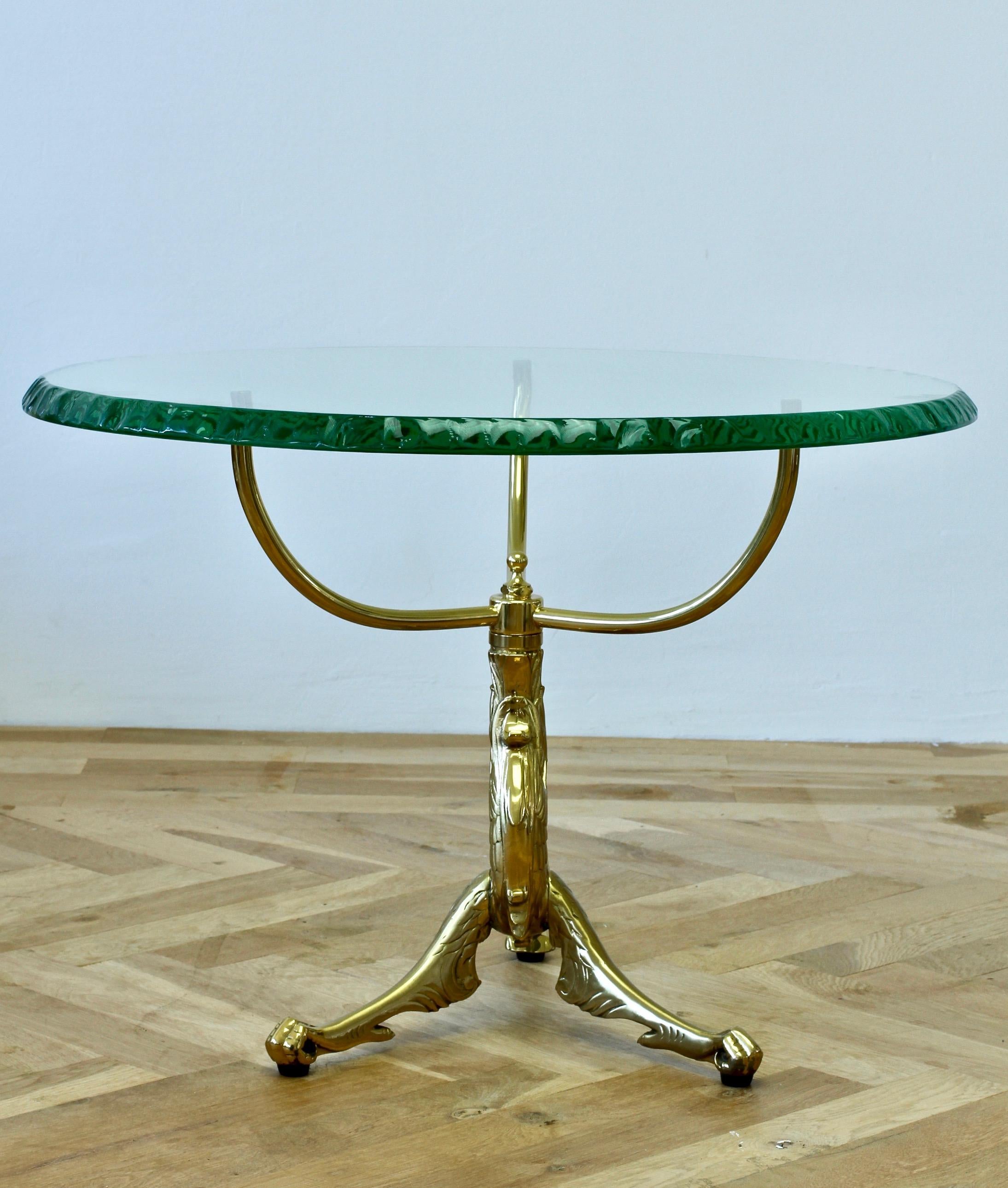 20th Century Fontana Arte Style Cast Brass Dragon Side or End Table Chipped Edge Glass Top