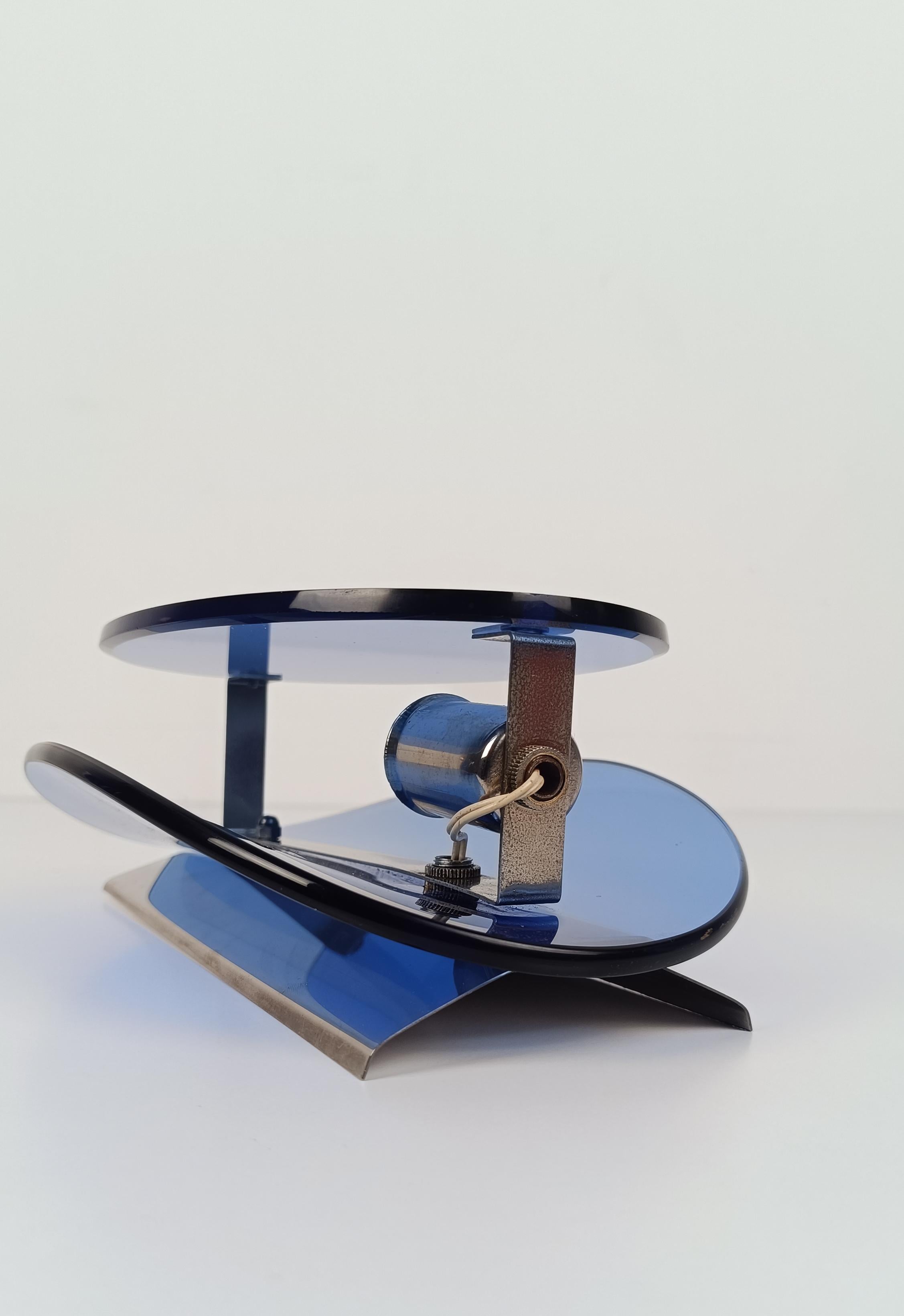Fontana Arte Style Pair of Sconces in Blue Curved Glass and Chrome, Italy 70s For Sale 6