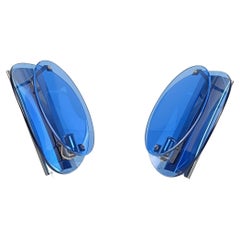 Fontana Arte Style Pair of Sconces in Blue Curved Glass and Chrome, Italy 70s