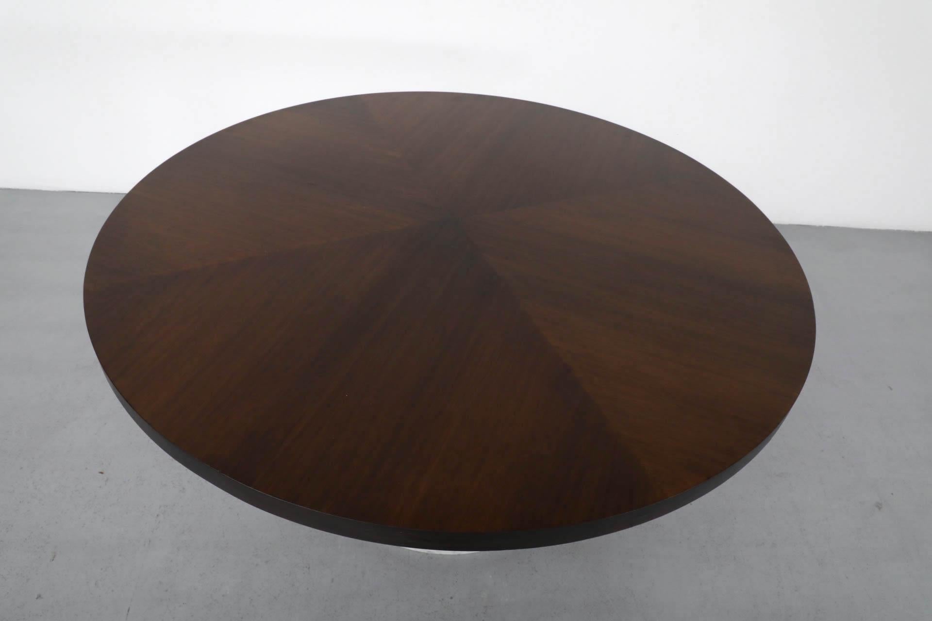 Mesa de Pedestal Estilo Fontana Arte con Tablero de Madera Sunburst y Base de Cromo y Mármol en venta 5