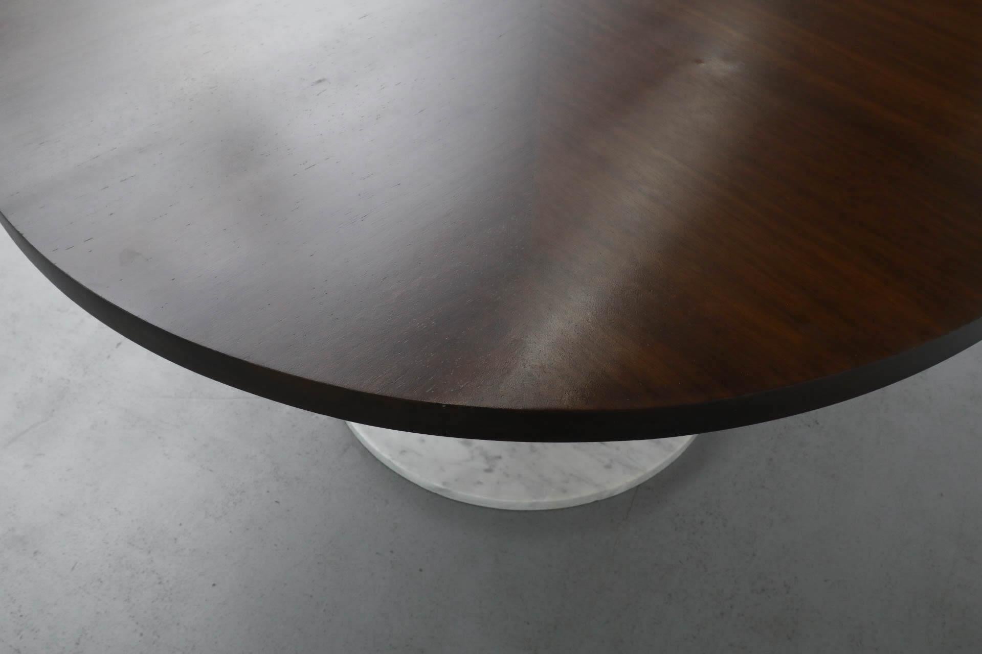 Mesa de Pedestal Estilo Fontana Arte con Tablero de Madera Sunburst y Base de Cromo y Mármol en venta 7