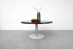 Fontana Arte Style Pedestal Table with Sunburst Wood Top & Chrome & Marble Base