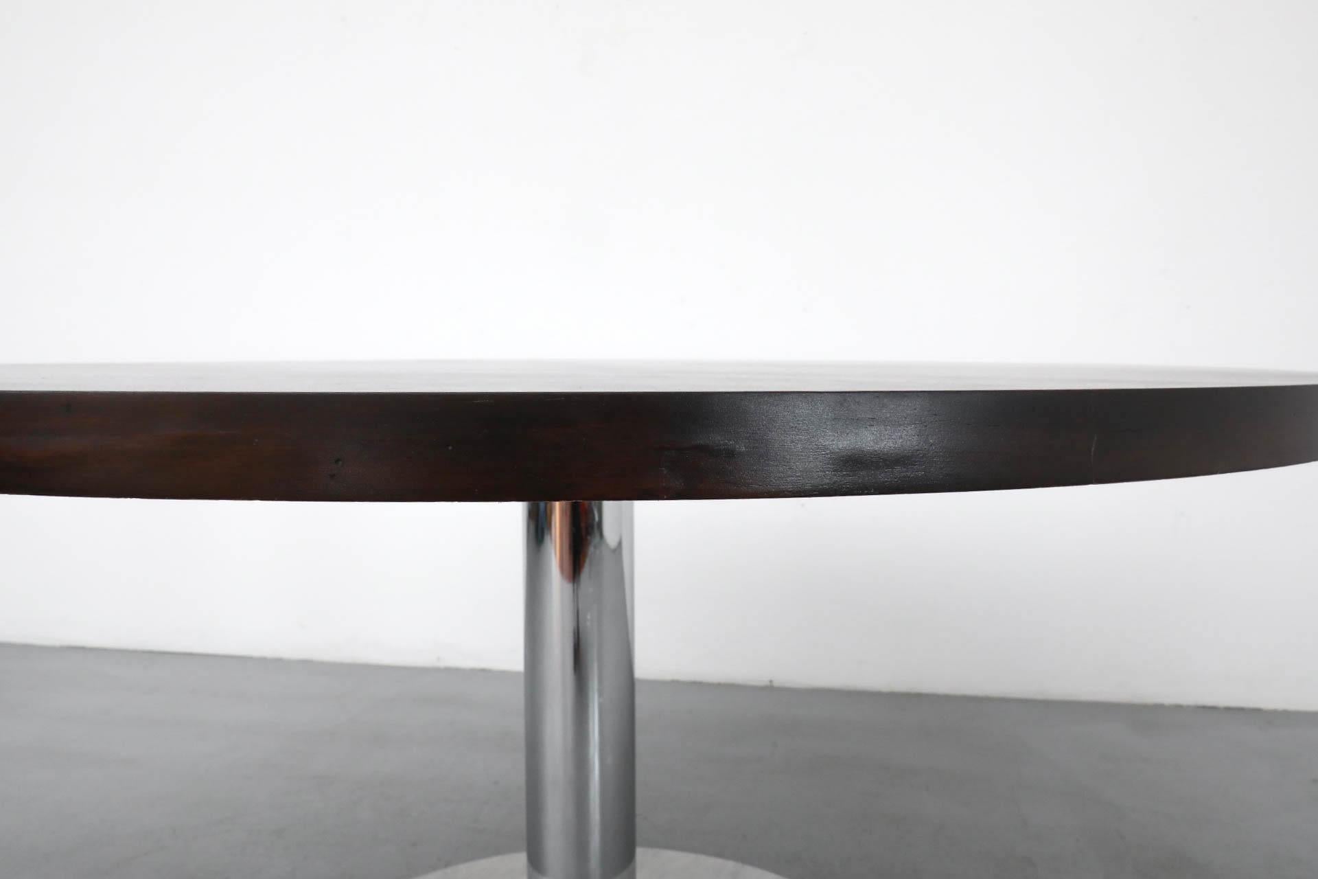 Mesa de Pedestal Estilo Fontana Arte con Tablero de Madera Sunburst y Base de Cromo y Mármol en venta 1