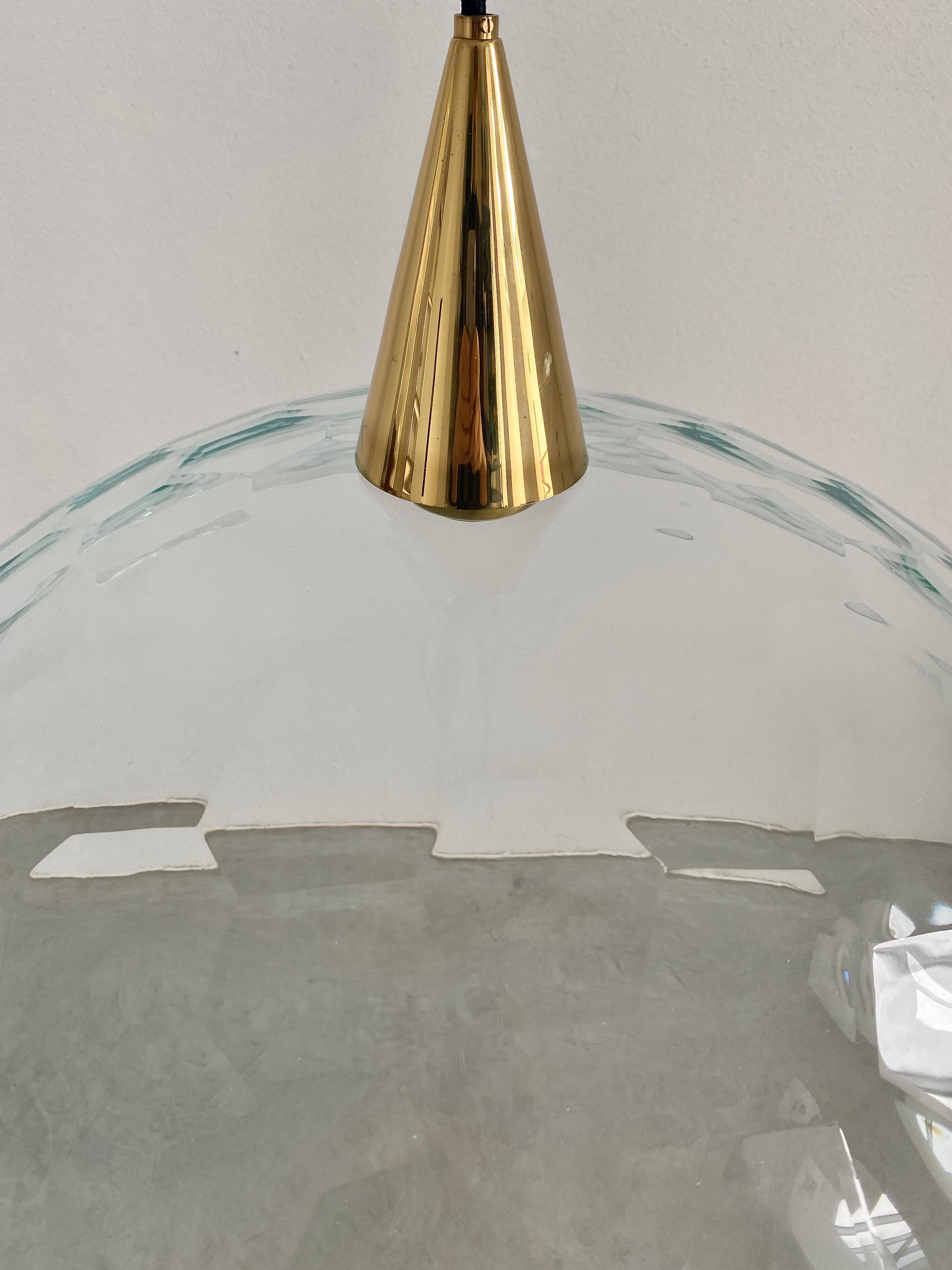 Fontana Arte Style Pendant Lamp Crystal Glass Brass, Italy, 1975 For Sale 3