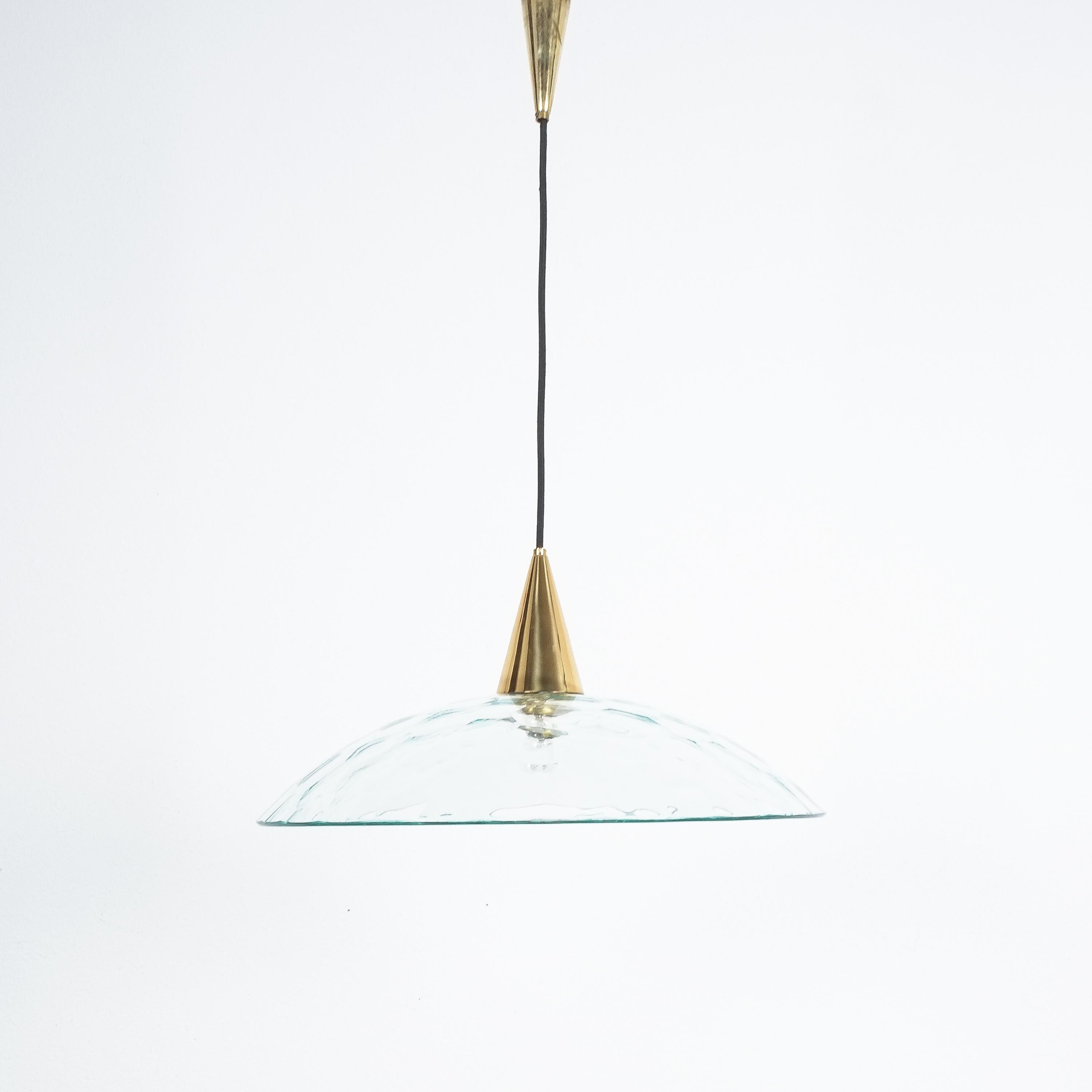Italian Fontana Arte Style Pendant Lamp Crystal Glass Brass, Italy, 1975 For Sale