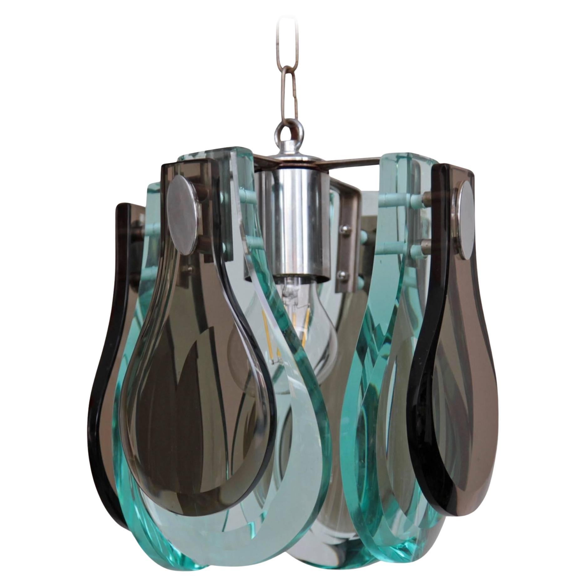 Fontana Arte Style Pendant Lamp with Murano Glass in Excellent Condition For Sale