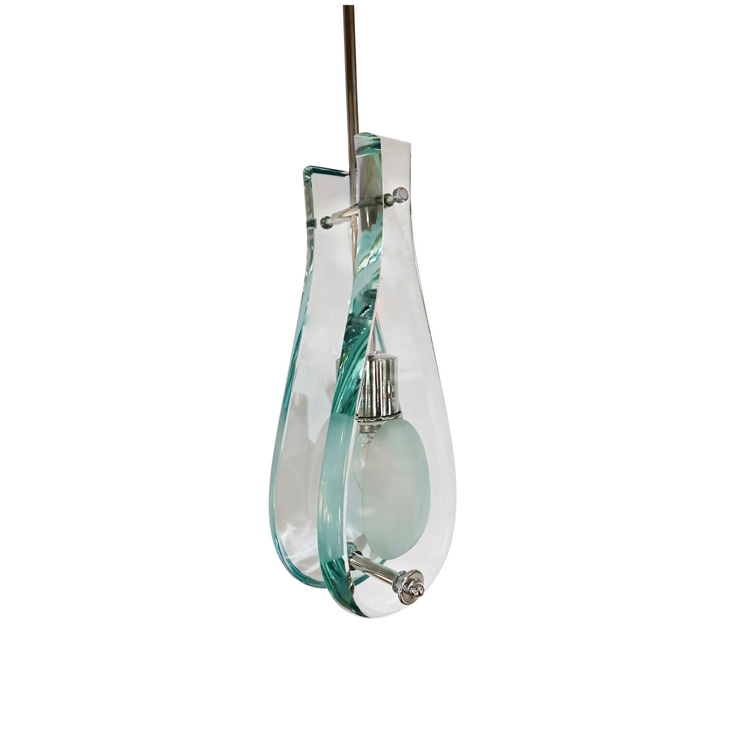 Mid-Century Modern Fontana Arte Style Pendant Light with Hand-Cut Glass Facades 1950s For Sale