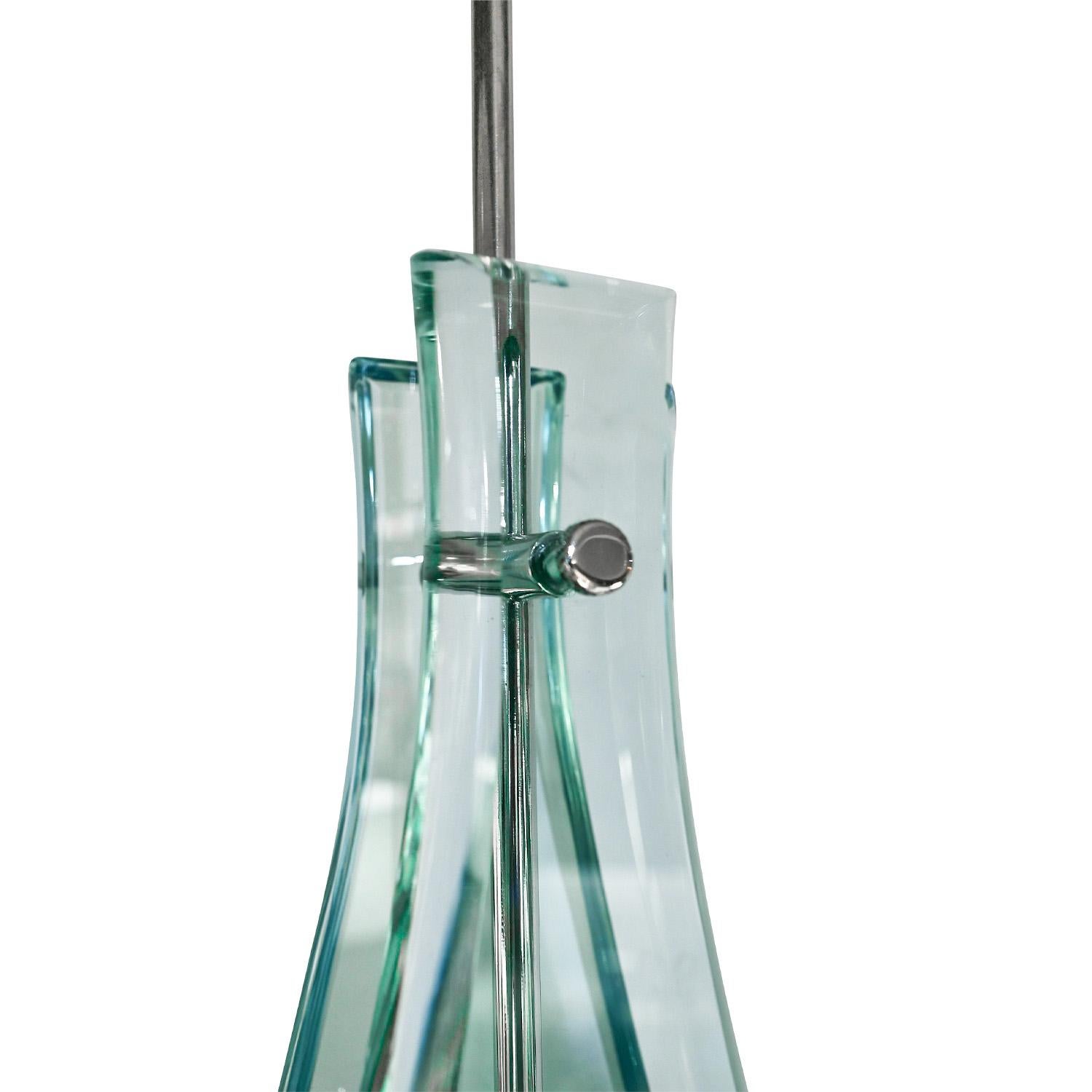 Hand-Crafted Fontana Arte Style Pendant Light with Hand-Cut Glass Facades 1950s For Sale