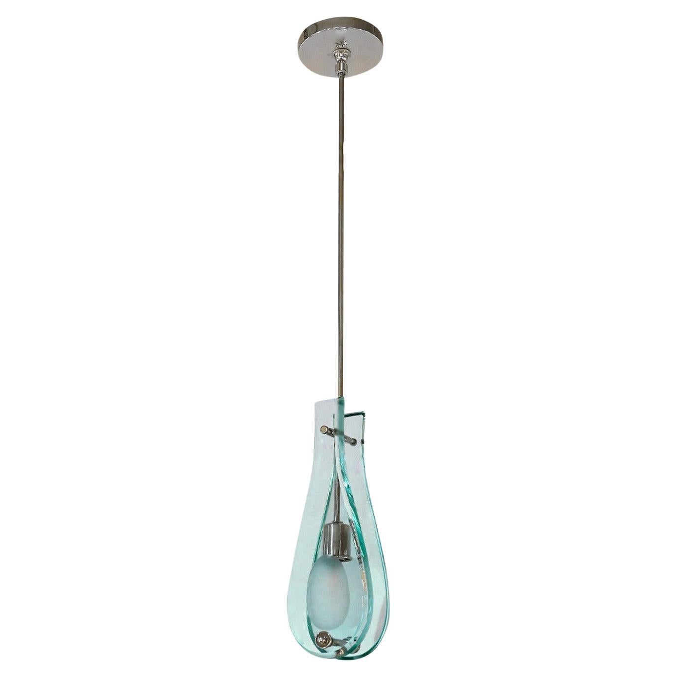 Fontana Arte Style Pendant Light with Hand-Cut Glass Facades 1950s For Sale