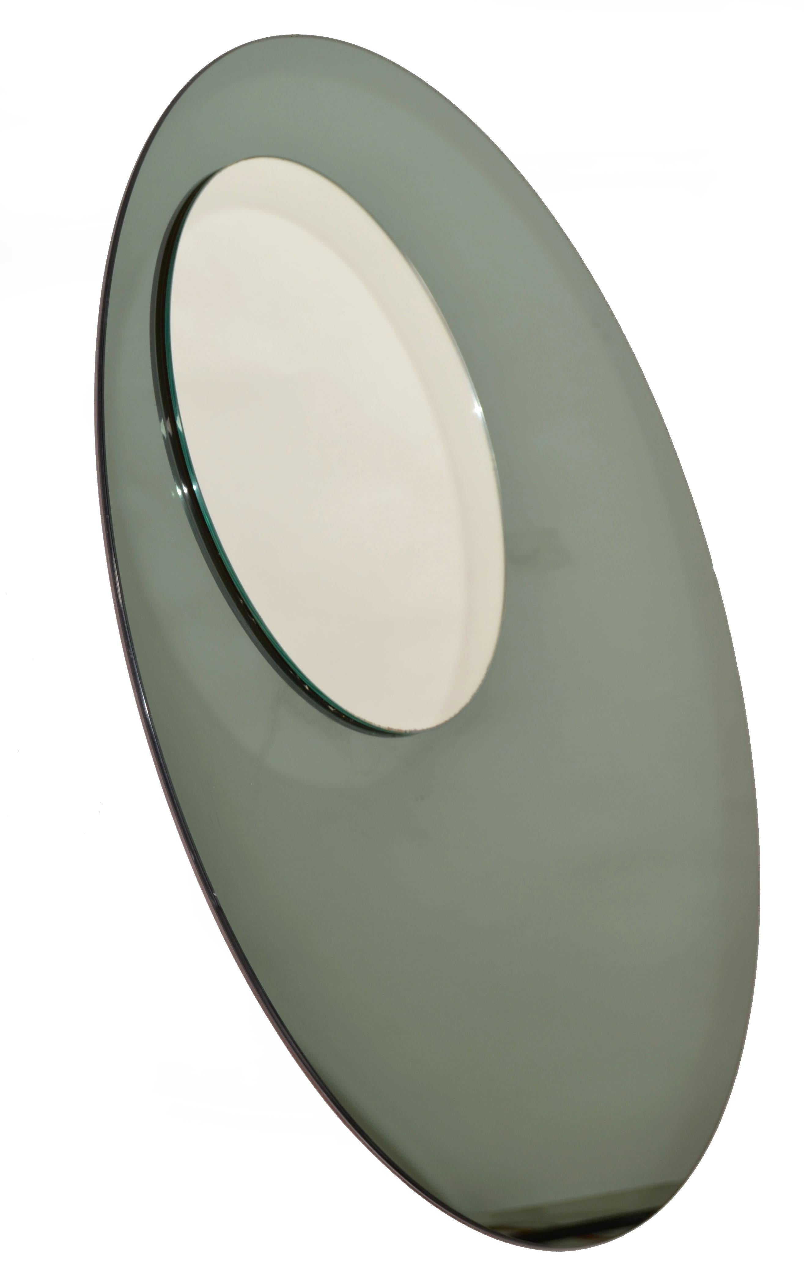 Fontana Arte Style Round Double Glass Wall Mirror Italy Mid-Century Modern 1970 For Sale 5