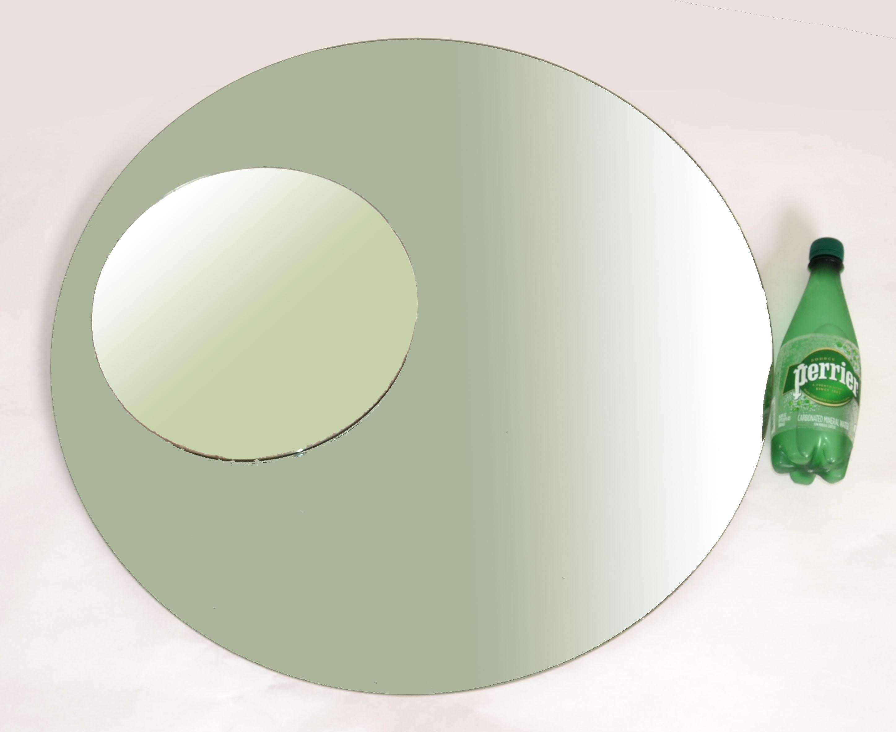 Fontana Arte Style Round Double Glass Wall Mirror Italy Mid-Century Modern 1970 For Sale 6