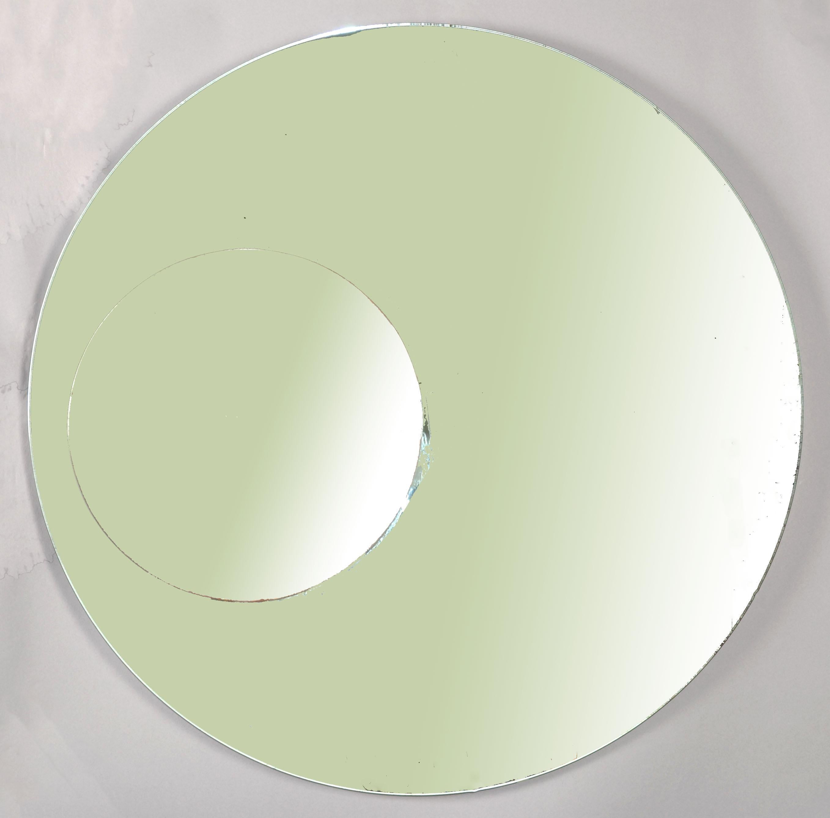 Italian Fontana Arte Style Round Double Glass Wall Mirror Italy Mid-Century Modern 1970 For Sale