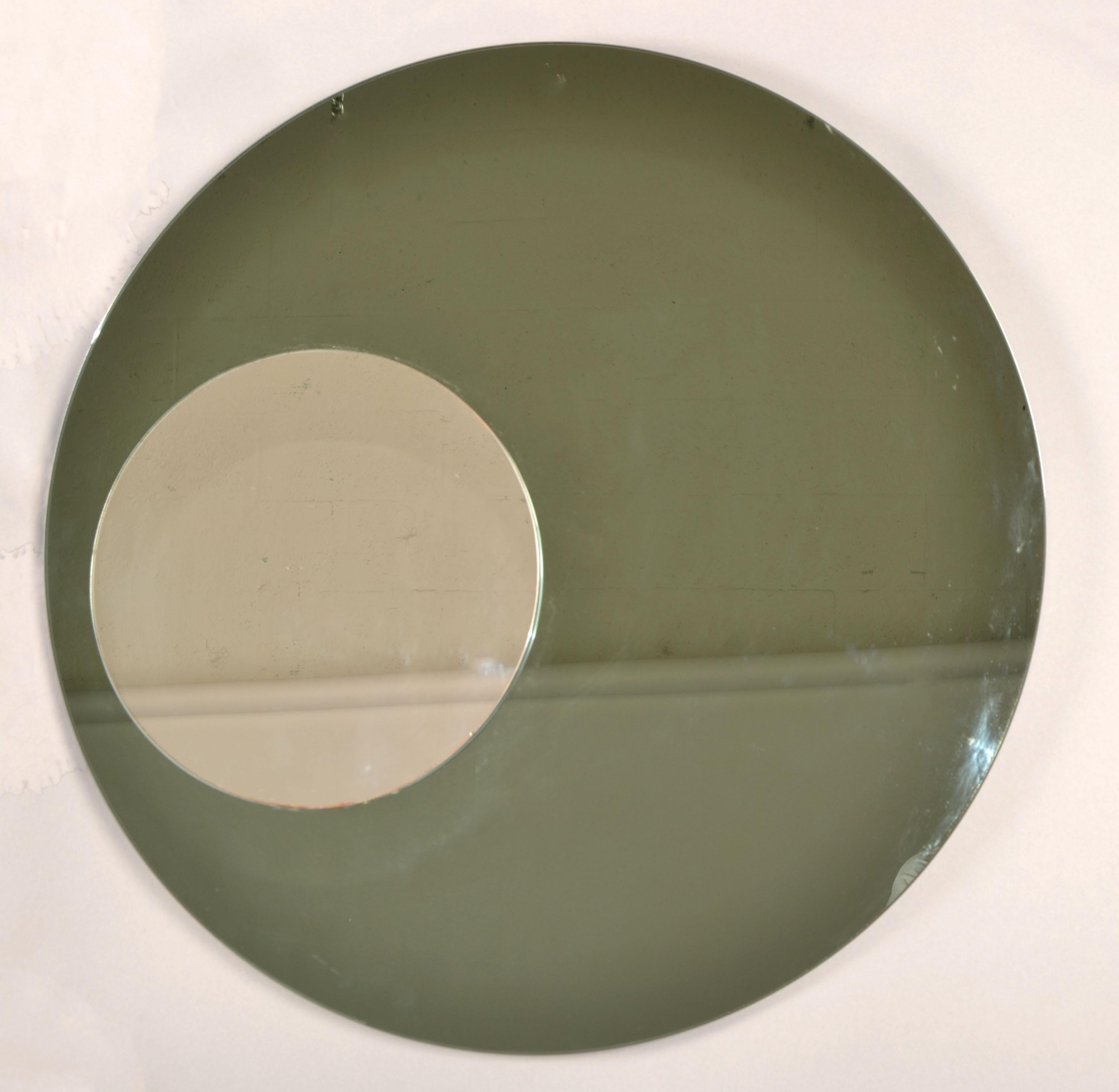 Fontana Arte Style Round Double Glass Wall Mirror Italy Mid-Century Modern 1970 In Good Condition For Sale In Miami, FL