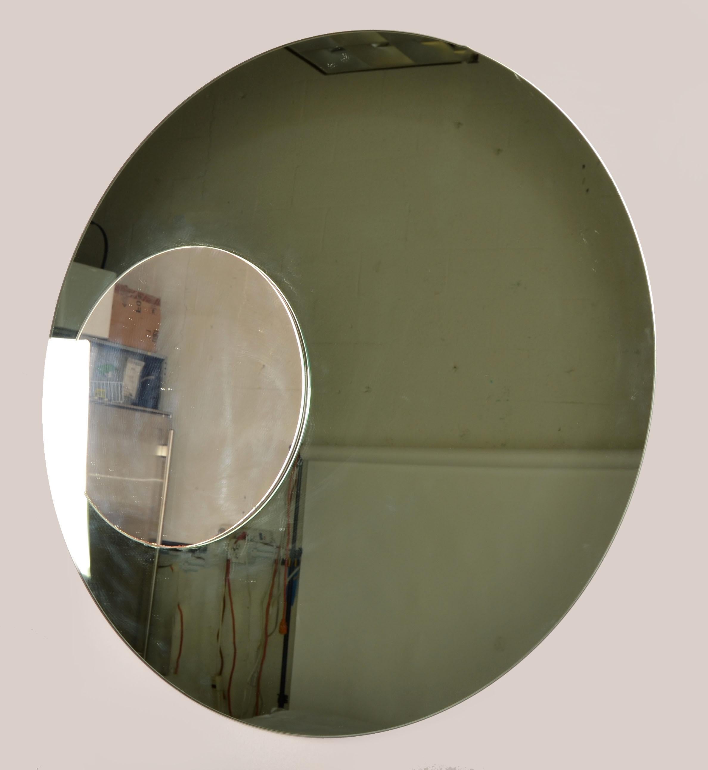 20th Century Fontana Arte Style Round Double Glass Wall Mirror Italy Mid-Century Modern 1970 For Sale