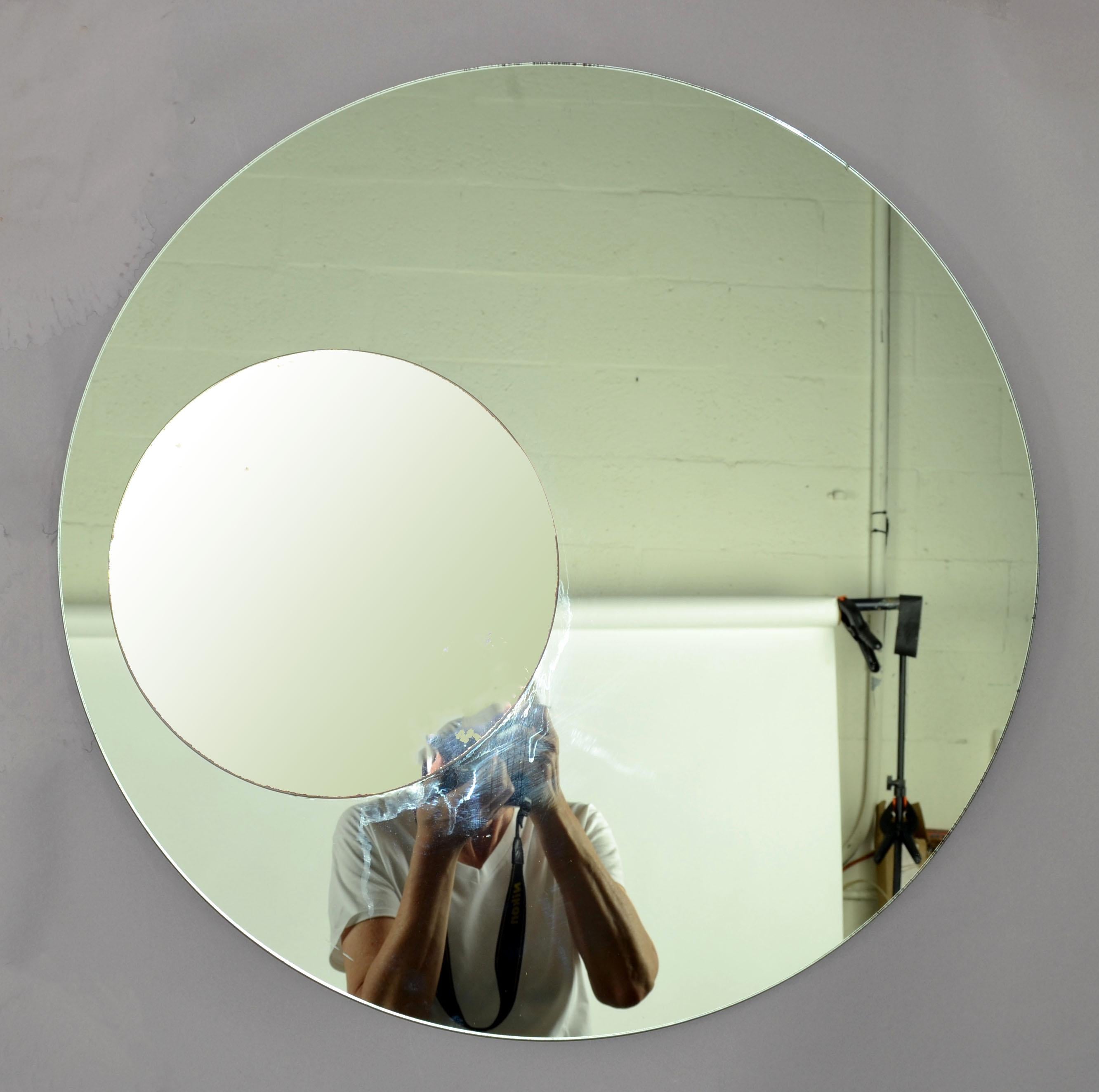 Fontana Arte Style Round Double Glass Wall Mirror Italy Mid-Century Modern 1970 For Sale 2