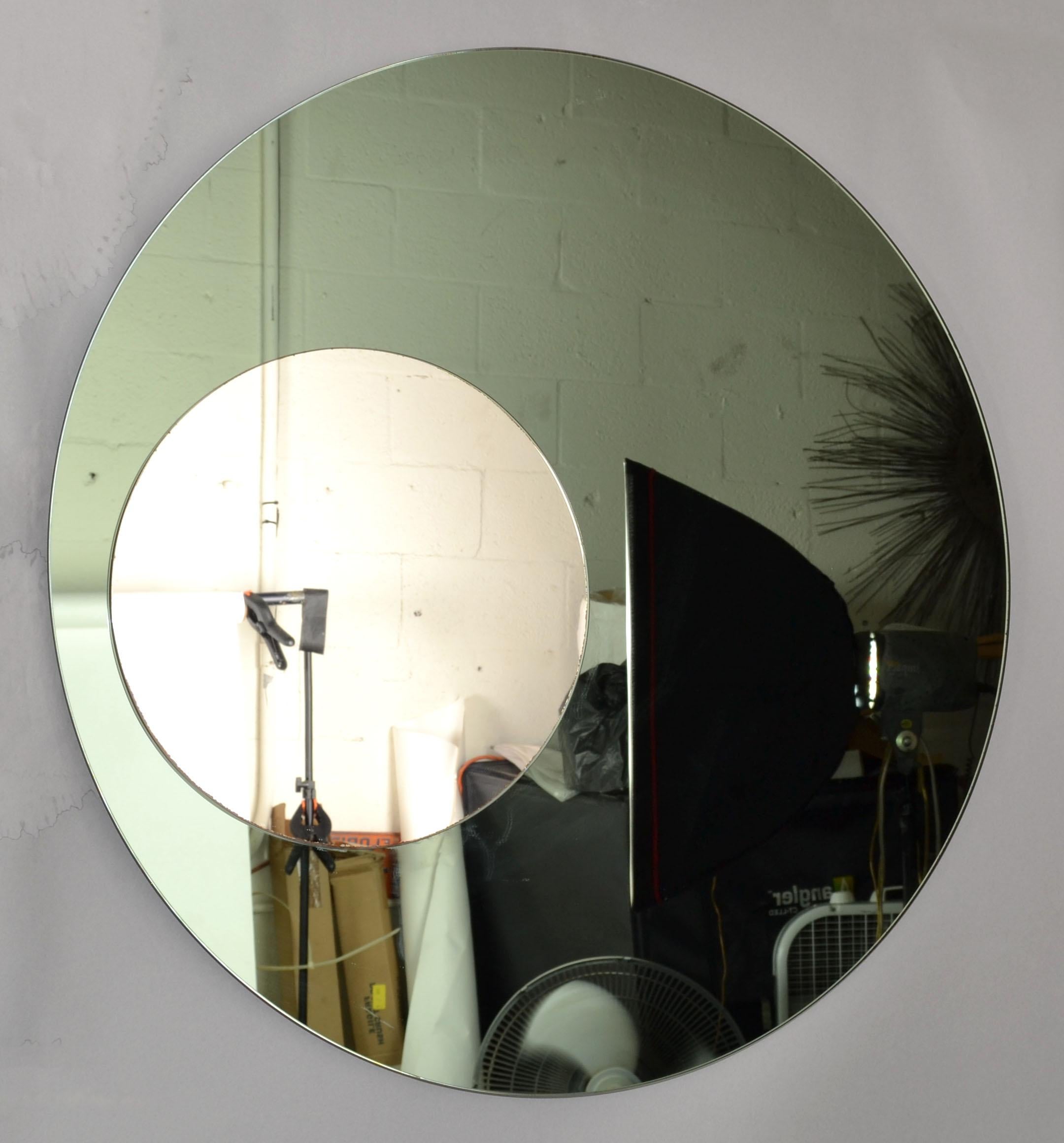 Fontana Arte Style Round Double Glass Wall Mirror Italy Mid-Century Modern 1970 For Sale 3