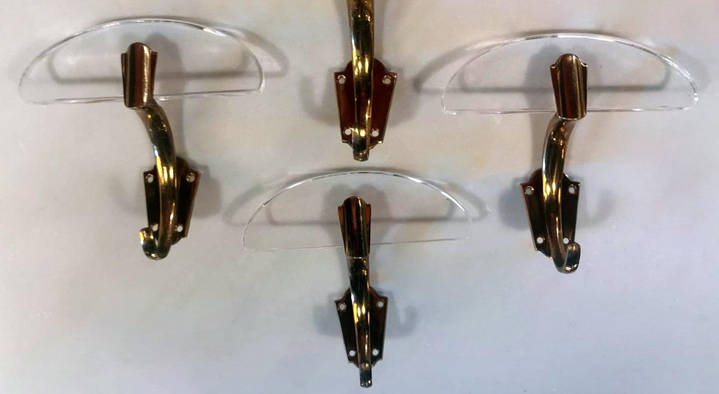 Fontana Arte Style Set of 4 Italian Brass and Plexiglass Coat-Hangers 2