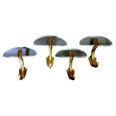 Fontana Arte Style Set of 4 Italian Brass and Plexiglass Coat-Hangers