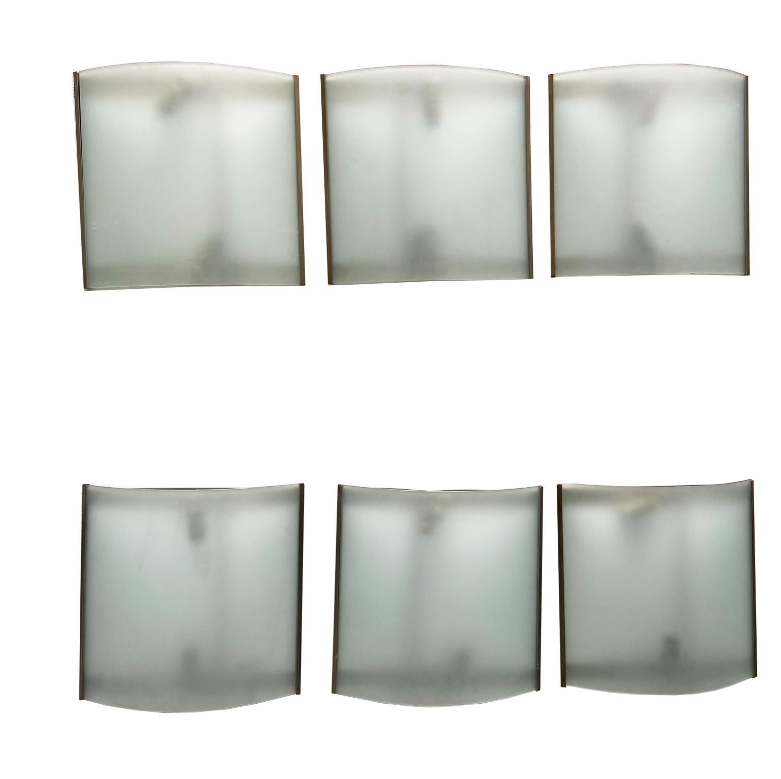 Mid-Century Modern Fontana Arte Style Set of 9 Wall Lamps, Italy, 1960s For Sale
