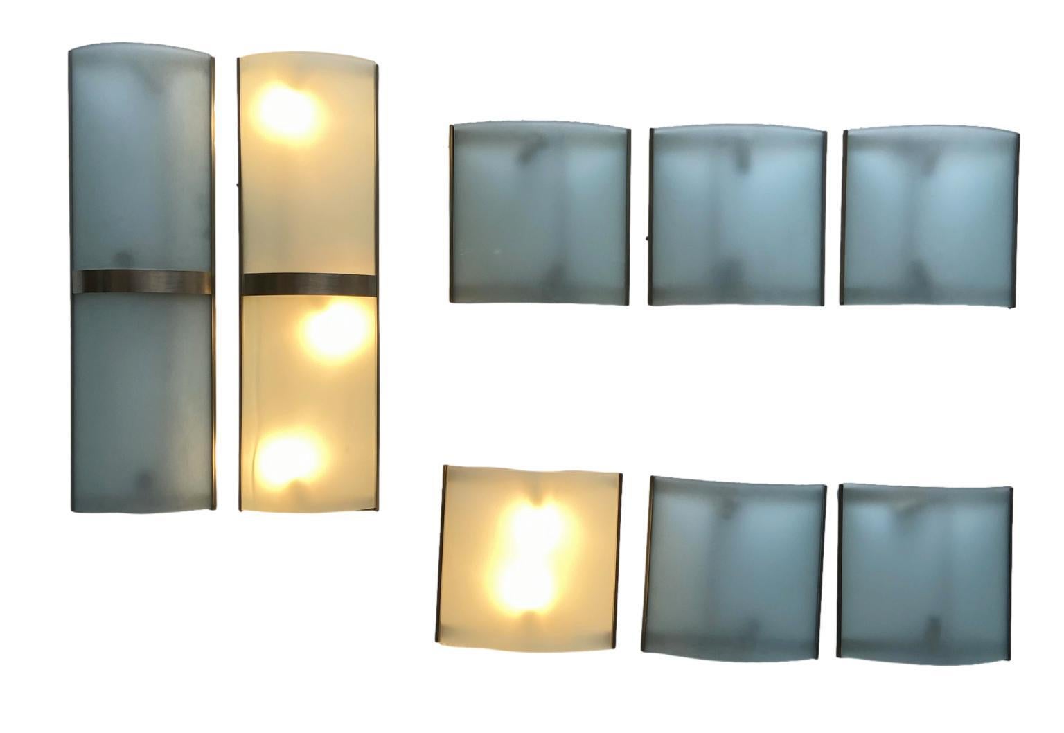 Steel Fontana Arte Style Set of 9 Wall Lamps, Italy, 1960s For Sale