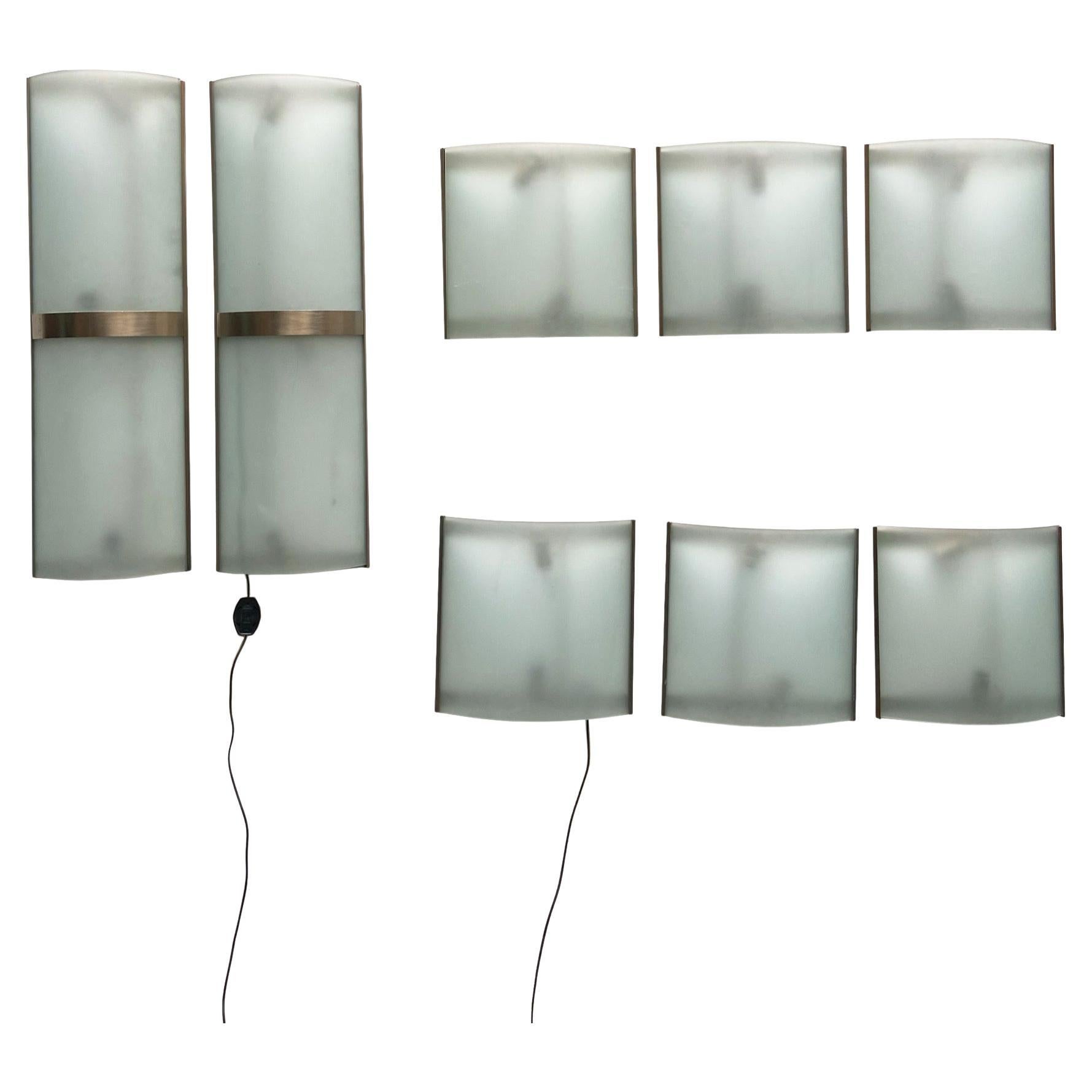Fontana Arte Style Set of 9 Wall Lamps, Italy, 1960s For Sale