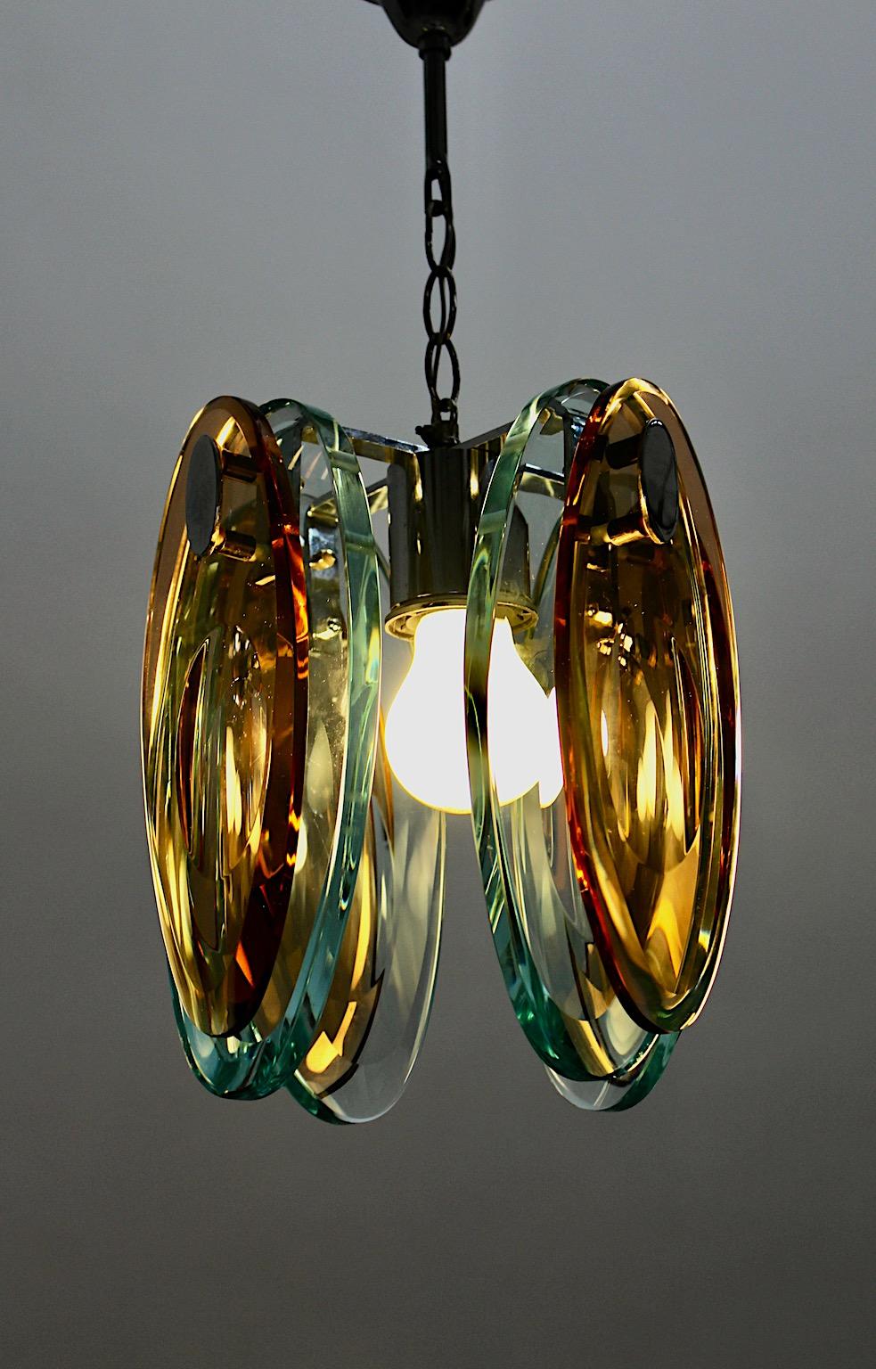 Verchromter Vintage-Kronleuchter im Fontana Arte-Stil aus blauem und braunem Glas, Italien im Angebot 6