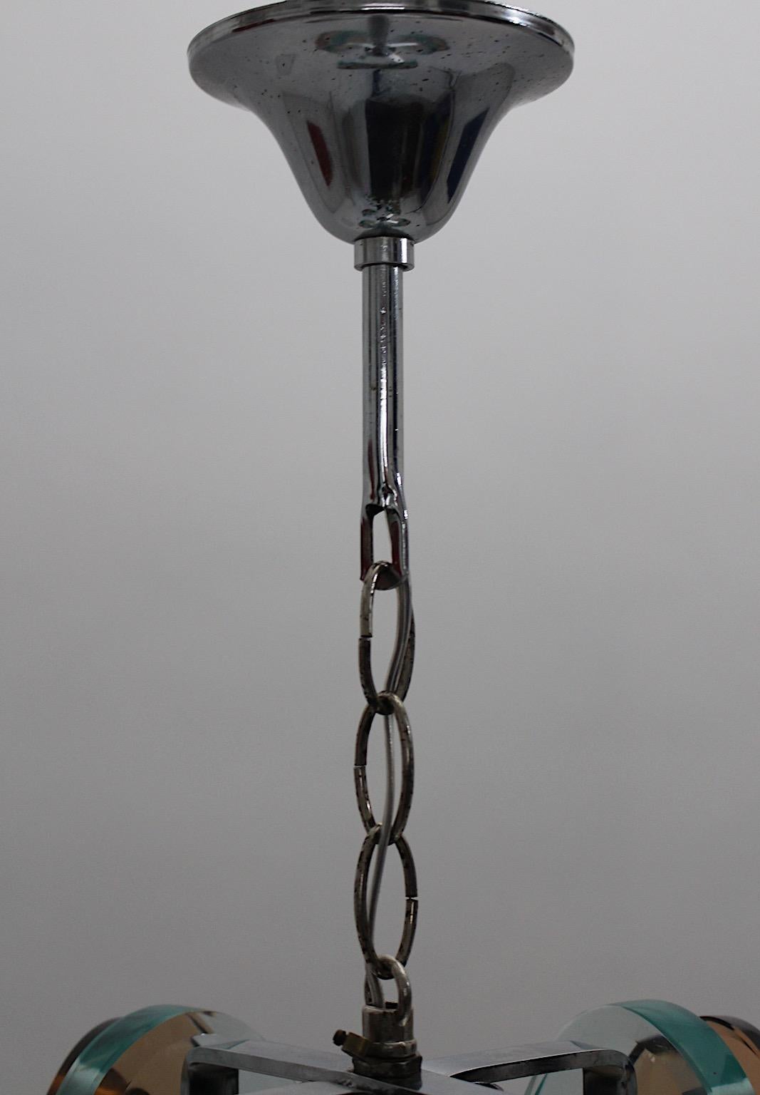 Verchromter Vintage-Kronleuchter im Fontana Arte-Stil aus blauem und braunem Glas, Italien im Angebot 9