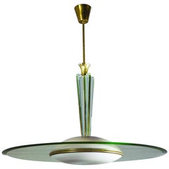 Fontana Arte, Suspended Glass Chandeliers in Glass, Opal Glass and Brass