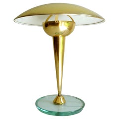 Fontana Arte Swivel Shade Table Lamp, Brass & Glass Base, Stilnovo Style, 1950s