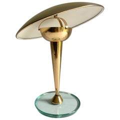 Fontana Arte Swivel Shade Table Lamp, Brass & Glass Base, Stilnovo Style, 1950s 