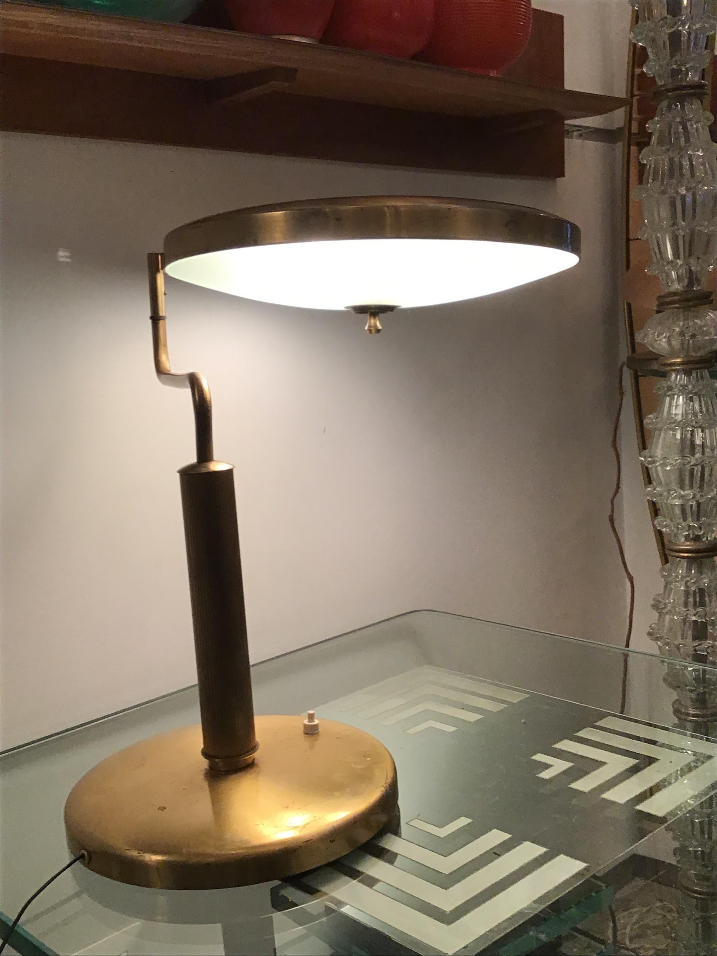 Italian Fontana Arte Table Lamp Brass Glass, 1950, Italy For Sale