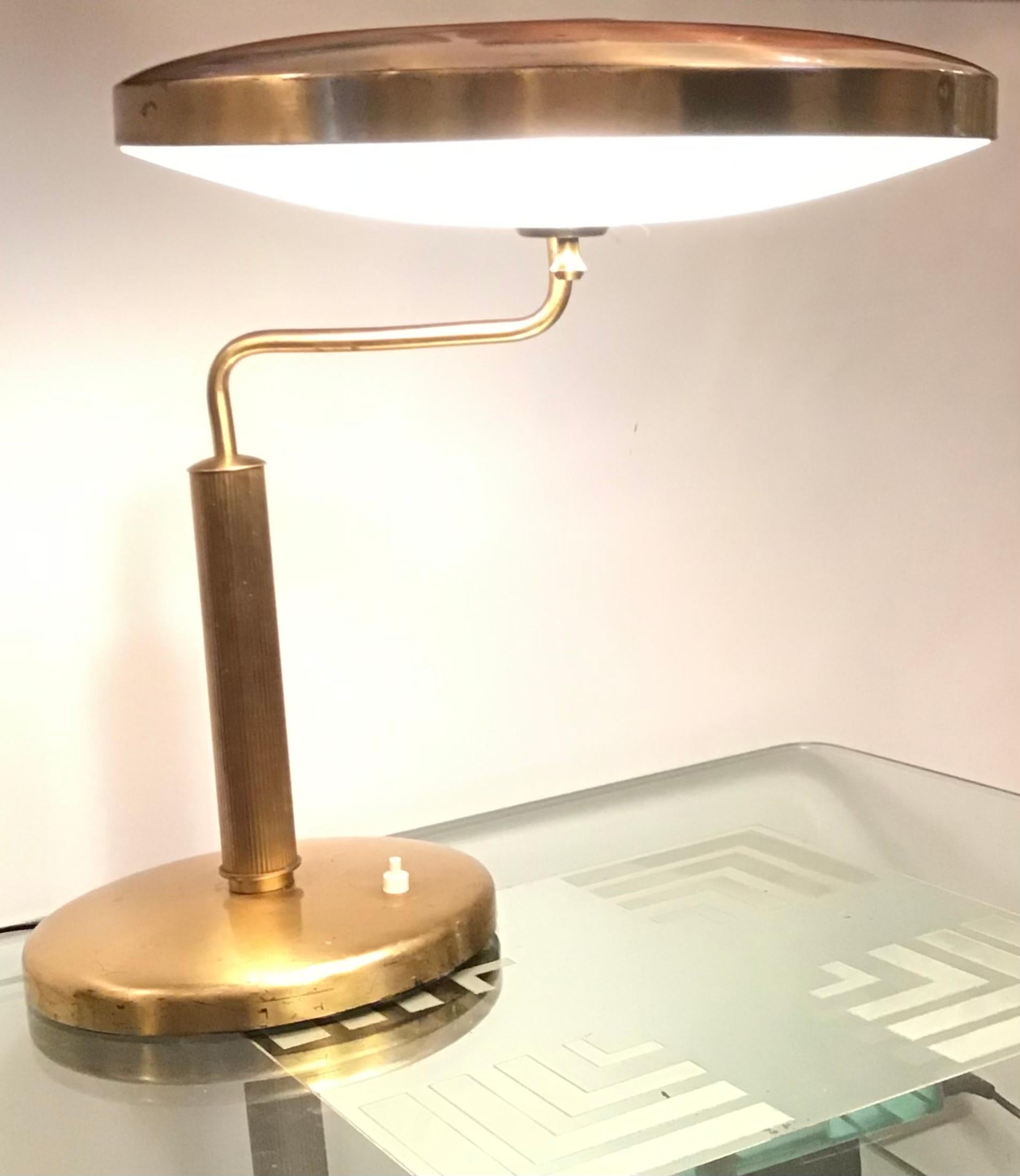 Mid-20th Century Fontana Arte Table Lamp Brass Glass, 1950, Italy For Sale