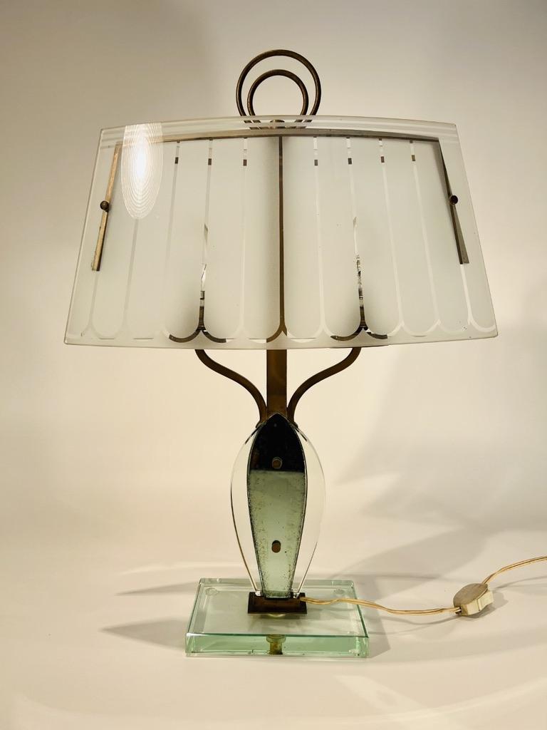 Italian table lamp in glass, metal and mirror in perfect condition , very rare. 