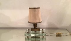 Fontana Arte Table Lamp Glass Brass Fabric Lampshade, 1950, Italy