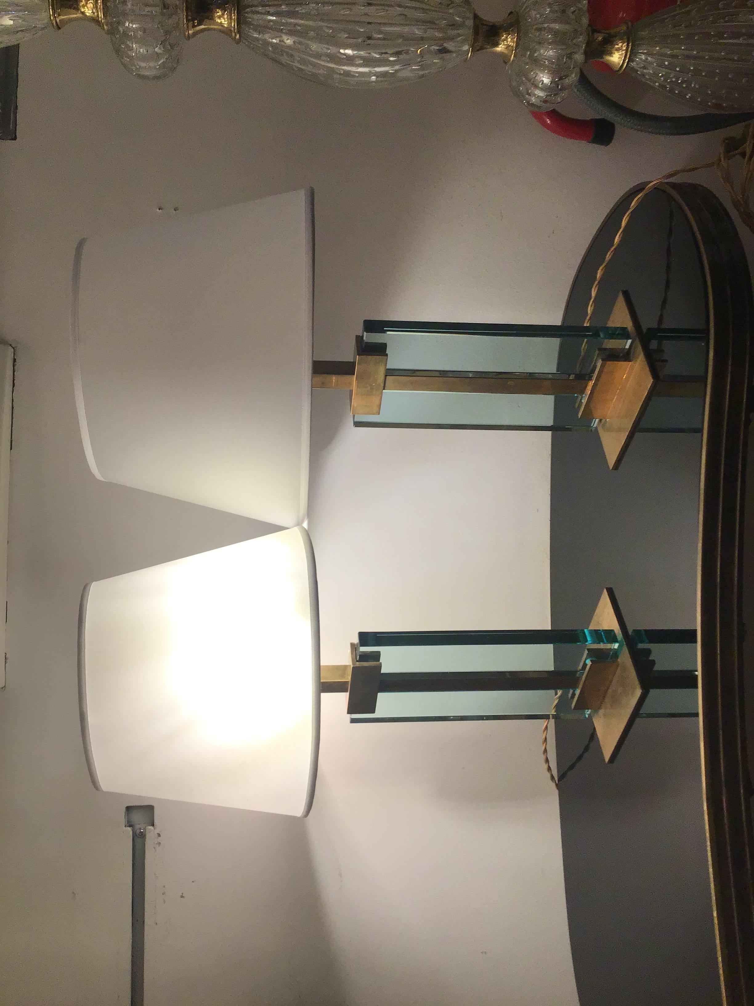 Fontana Arte Table Lamps Brass Glass Fabric Lampshade, 1950, Italy For Sale 14