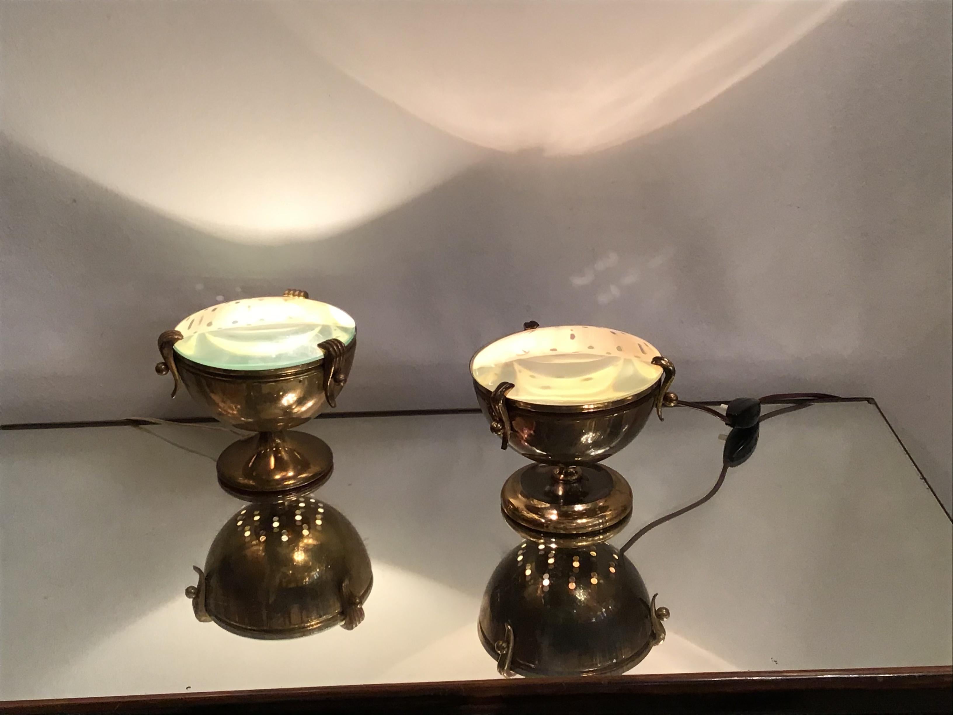 Lampes de bureau Fontana Arte Him and Her Brass Glass, 1950, Italie en vente 3