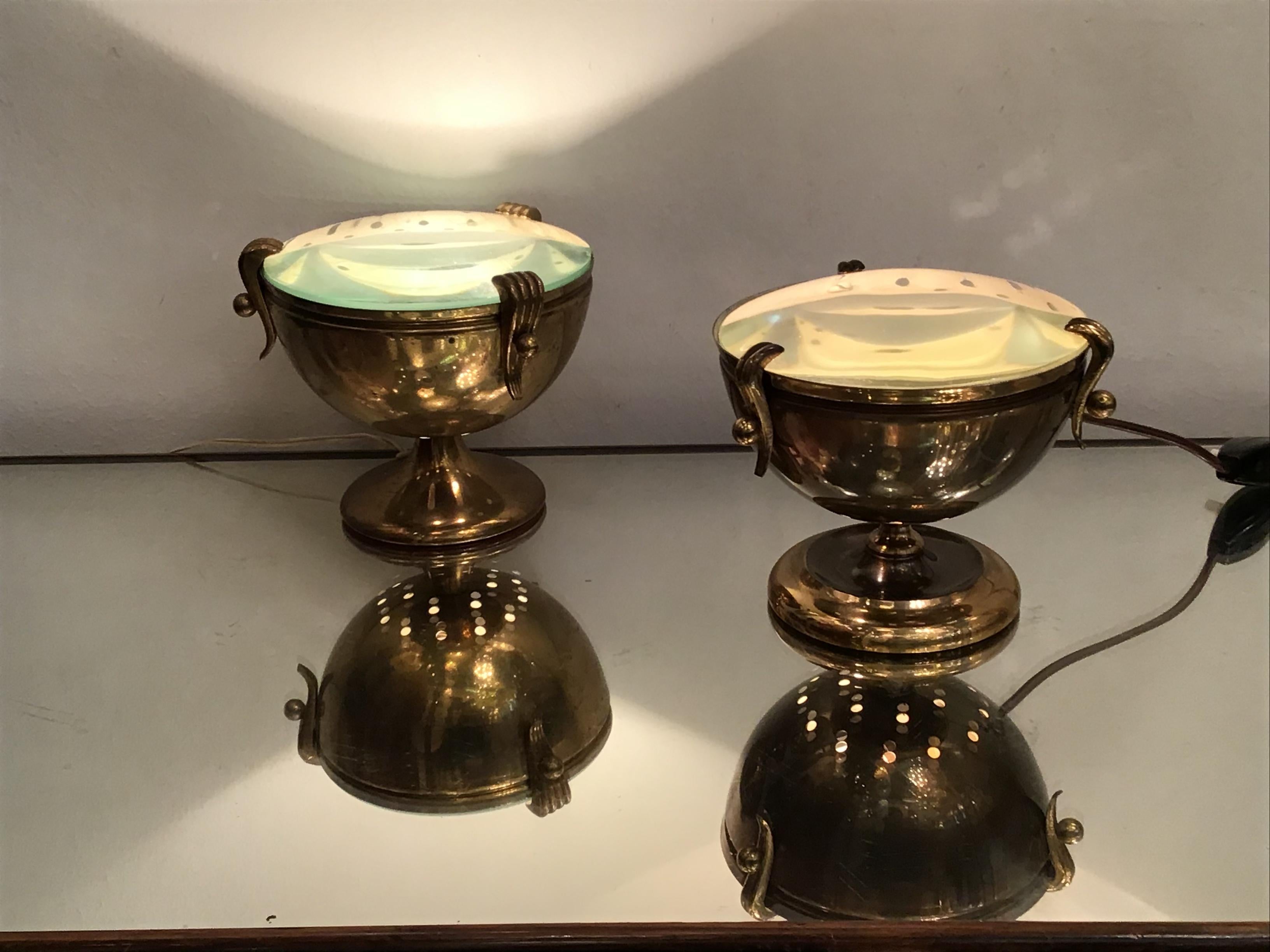 Lampes de bureau Fontana Arte Him and Her Brass Glass, 1950, Italie en vente 5
