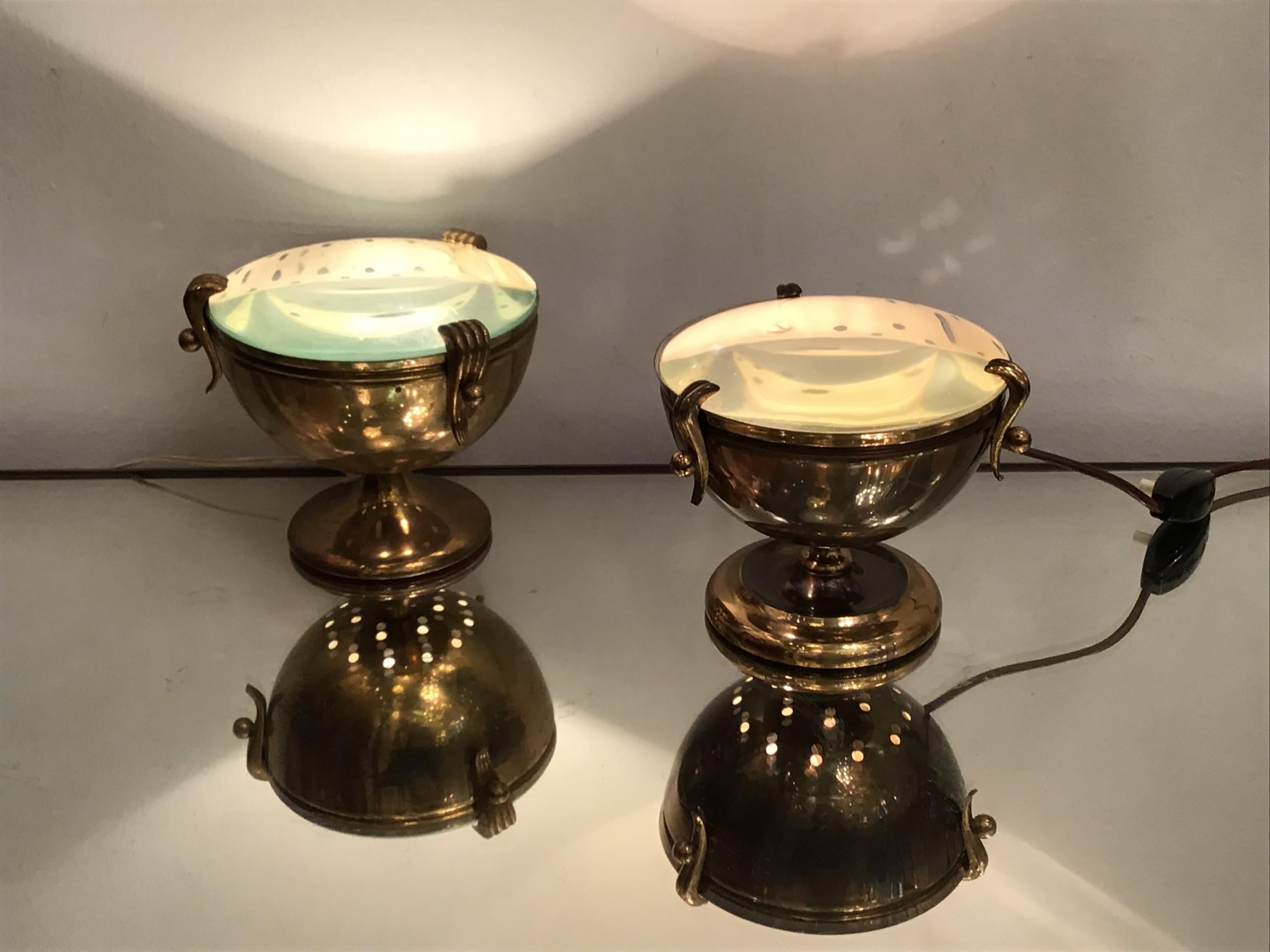 Lampes de bureau Fontana Arte Him and Her Brass Glass, 1950, Italie en vente 8