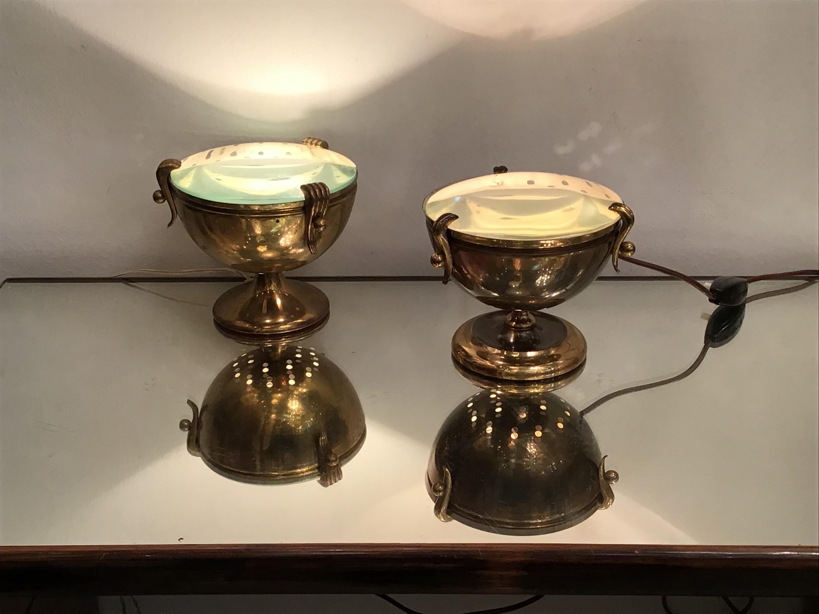 Lampes de bureau Fontana Arte Him and Her Brass Glass, 1950, Italie en vente 9