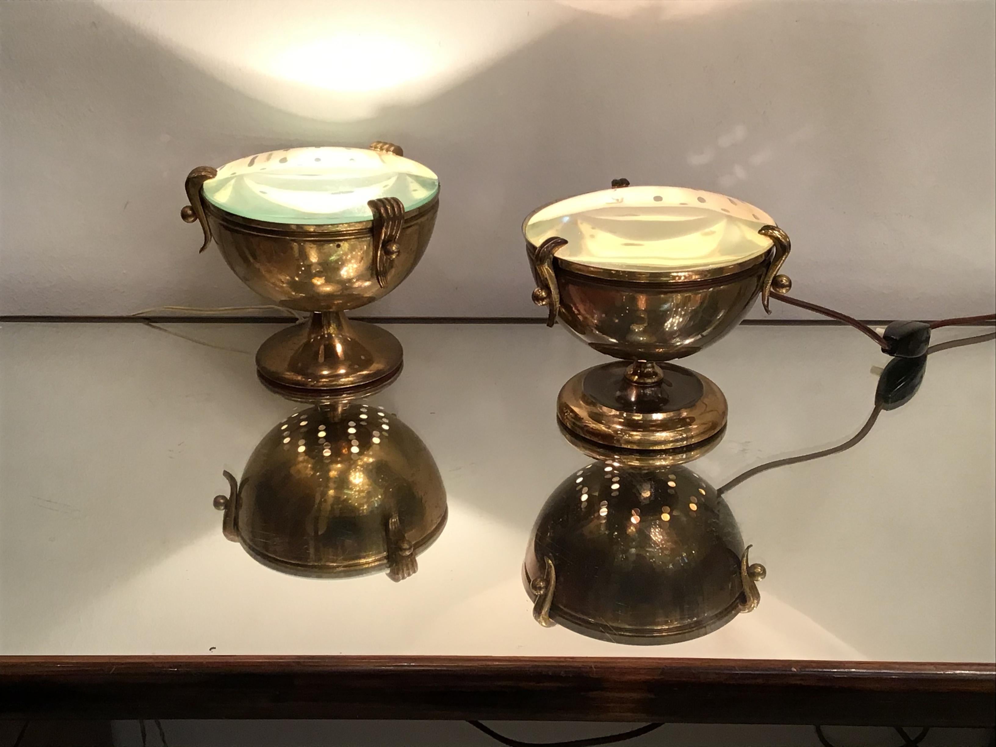 Lampes de bureau Fontana Arte Him and Her Brass Glass, 1950, Italie en vente 10