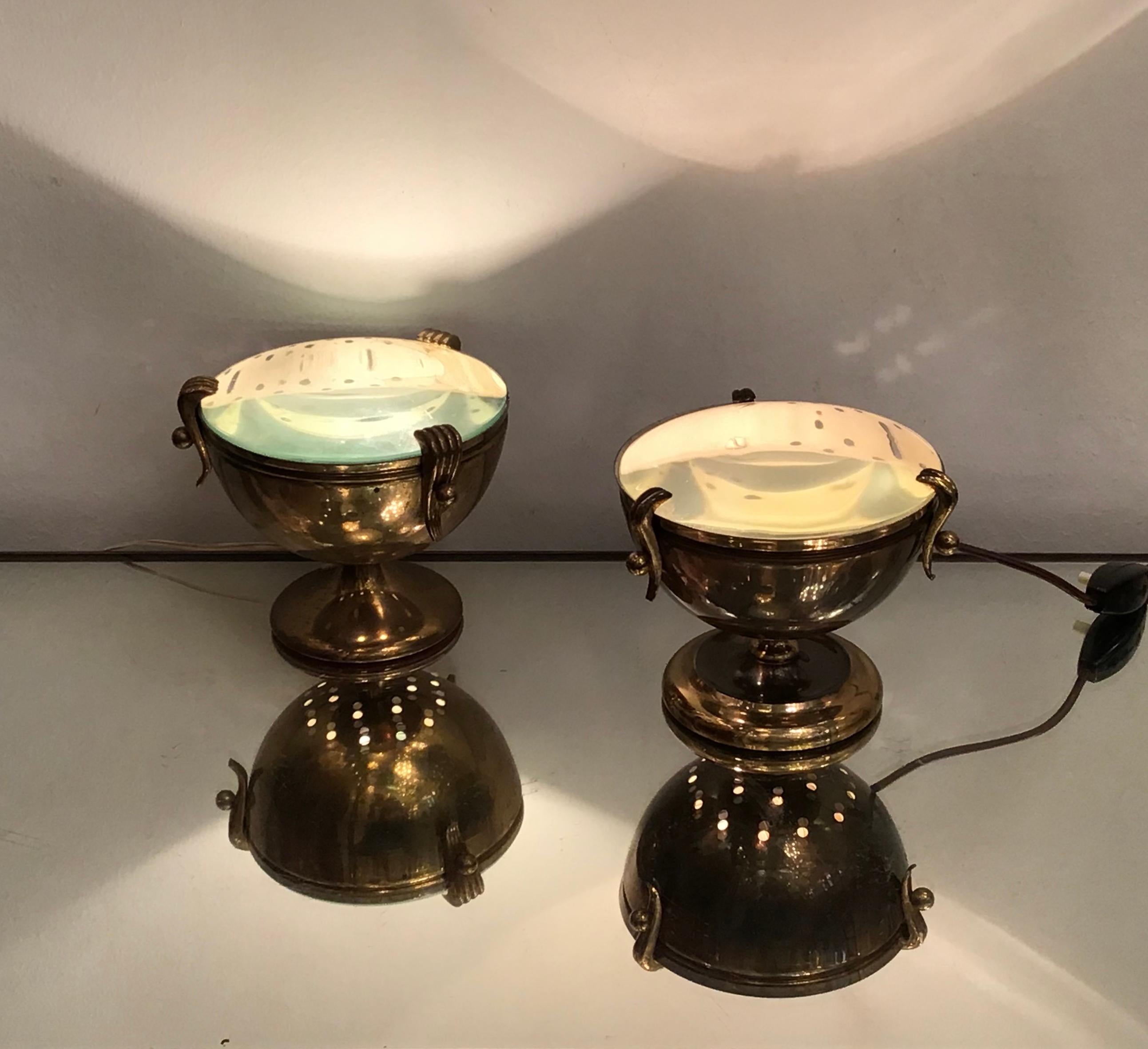 Lampes de bureau Fontana Arte Him and Her Brass Glass, 1950, Italie en vente 11