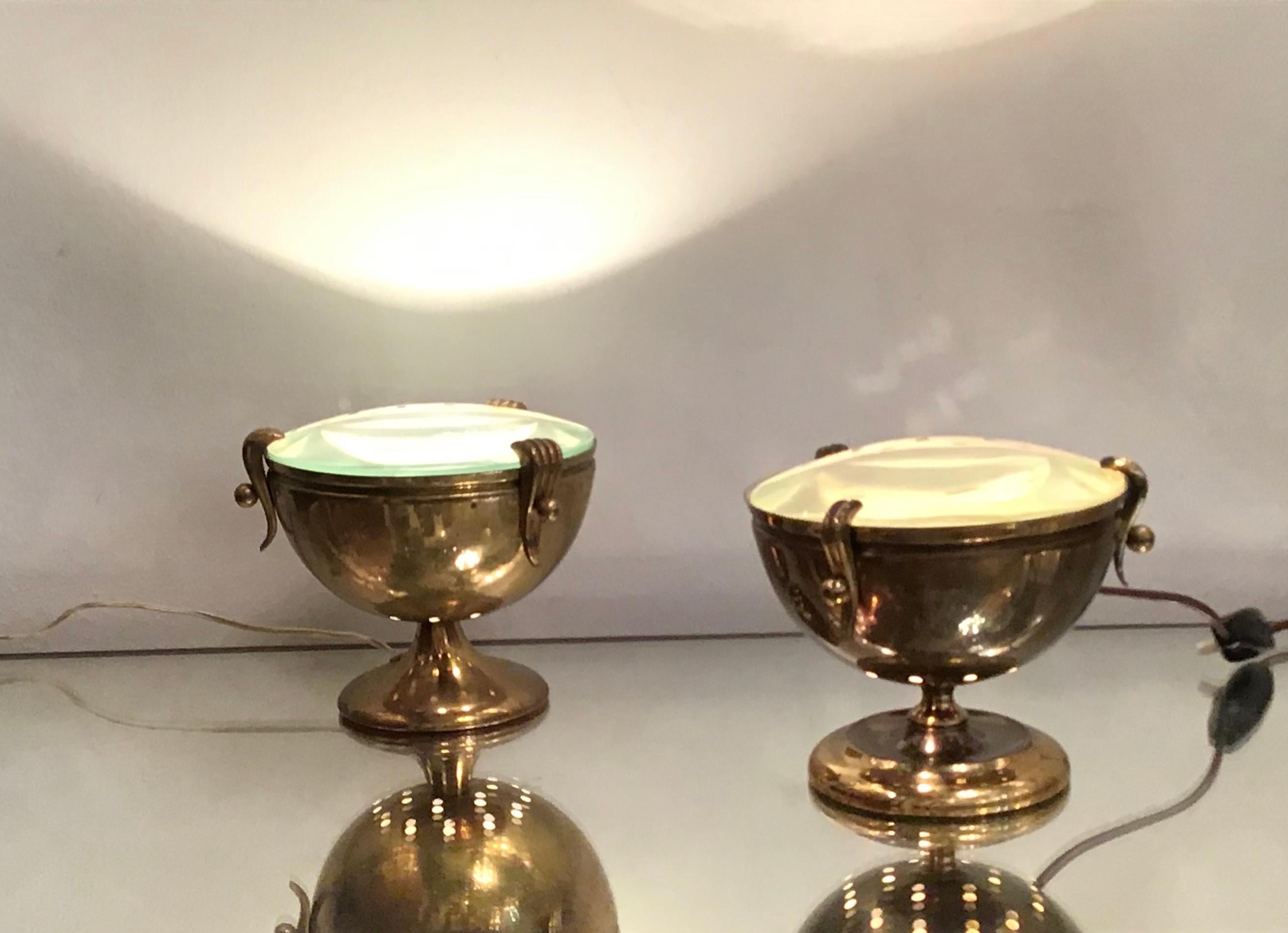 Autre Lampes de bureau Fontana Arte Him and Her Brass Glass, 1950, Italie en vente