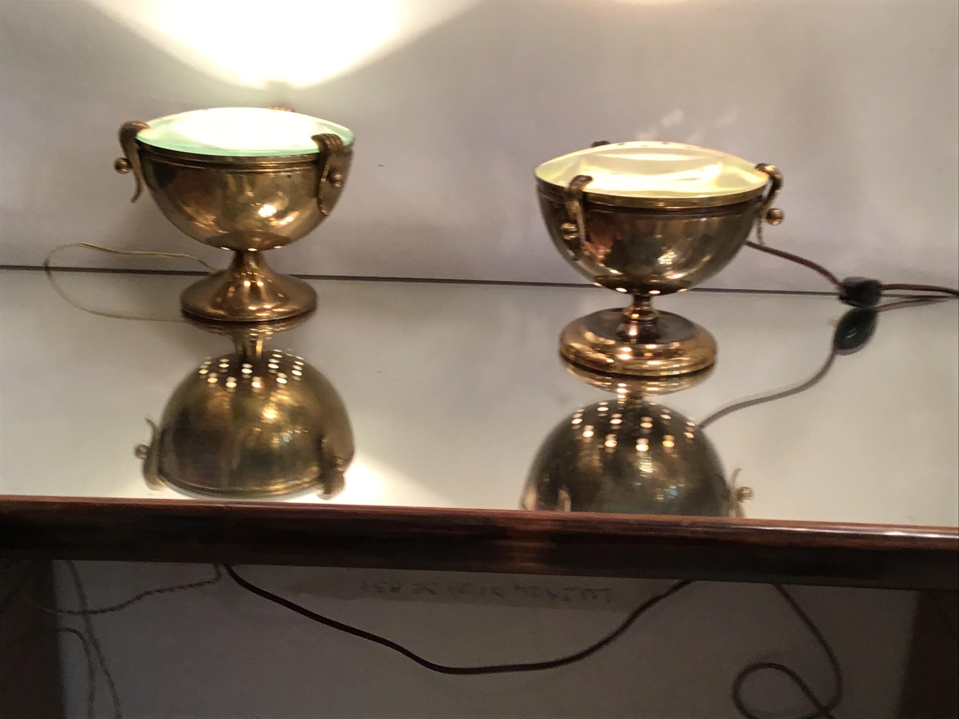 Milieu du XXe siècle Lampes de bureau Fontana Arte Him and Her Brass Glass, 1950, Italie en vente