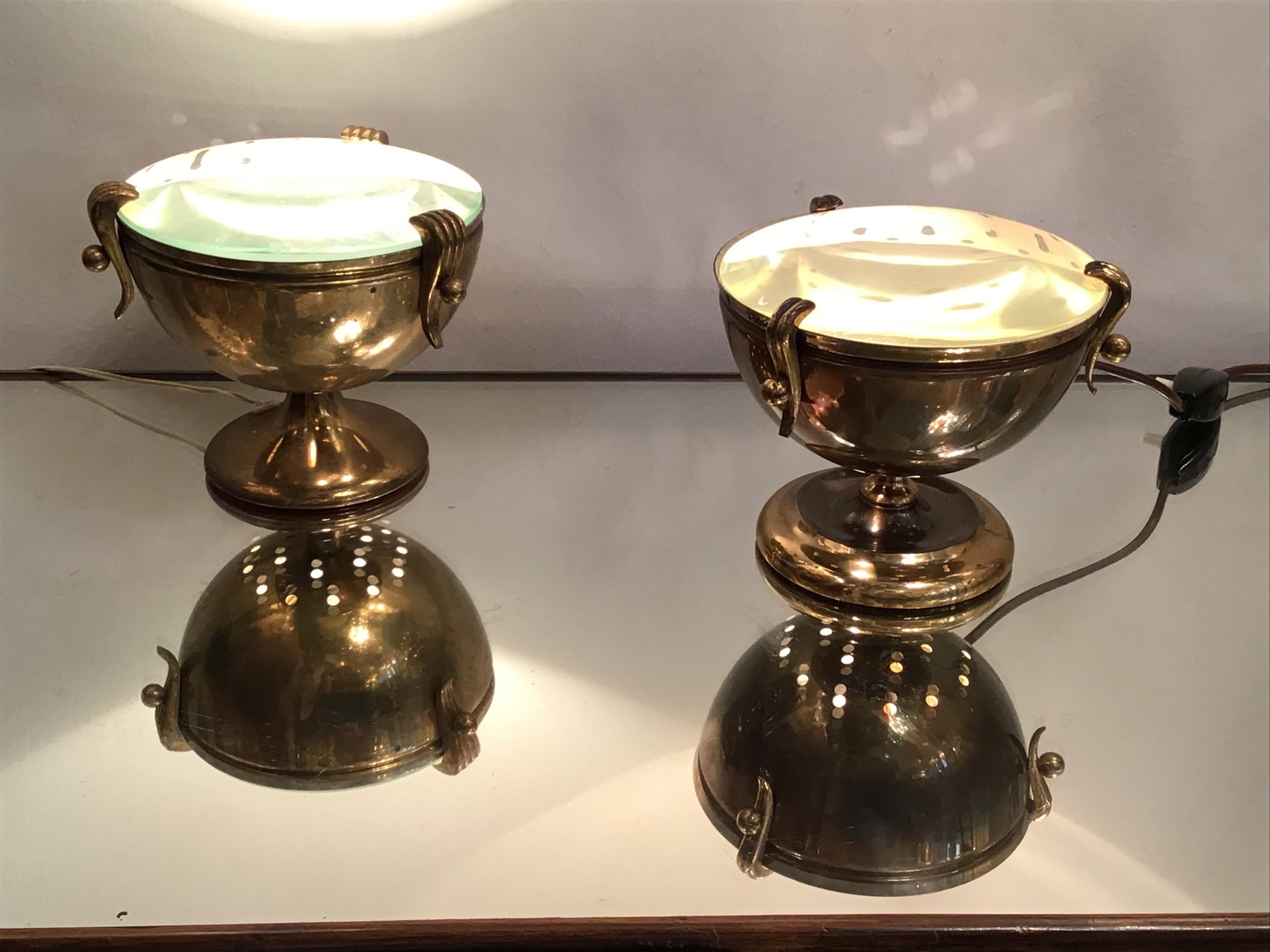 Lampes de bureau Fontana Arte Him and Her Brass Glass, 1950, Italie en vente 1
