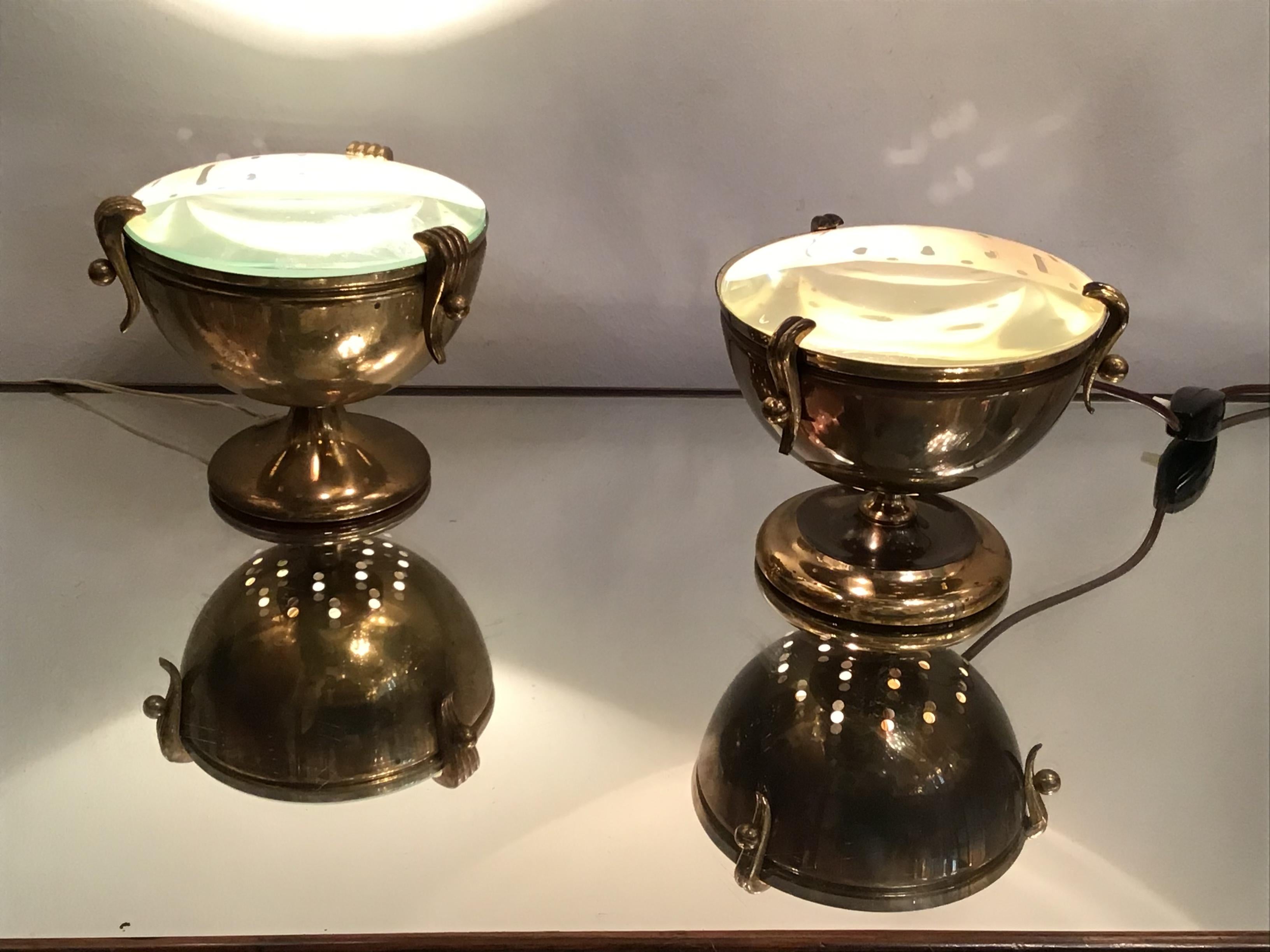Lampes de bureau Fontana Arte Him and Her Brass Glass, 1950, Italie en vente 2