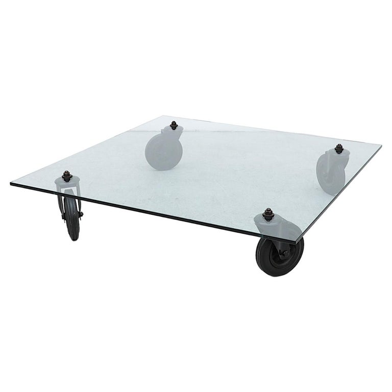 Gae Aulenti Tavolo Con Ruote Mesa Baja De Centro De Cristal Con Ruedas Para Fontana Arte
