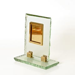Fontana Arte Thick Nile Green Chiseled Crystal & Brass Photo Frame, Italy, 1950s