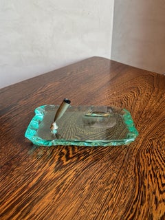 Fontana Arte Turquoise Hand-Cut Glass Pen Holder, Italy, c.1950