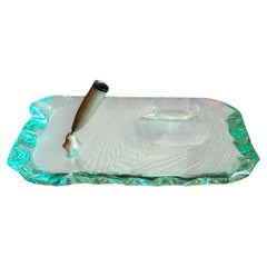 Fontana Arte Turquoise Hand-Cut Glass Pen Holder, Italy, c.1950