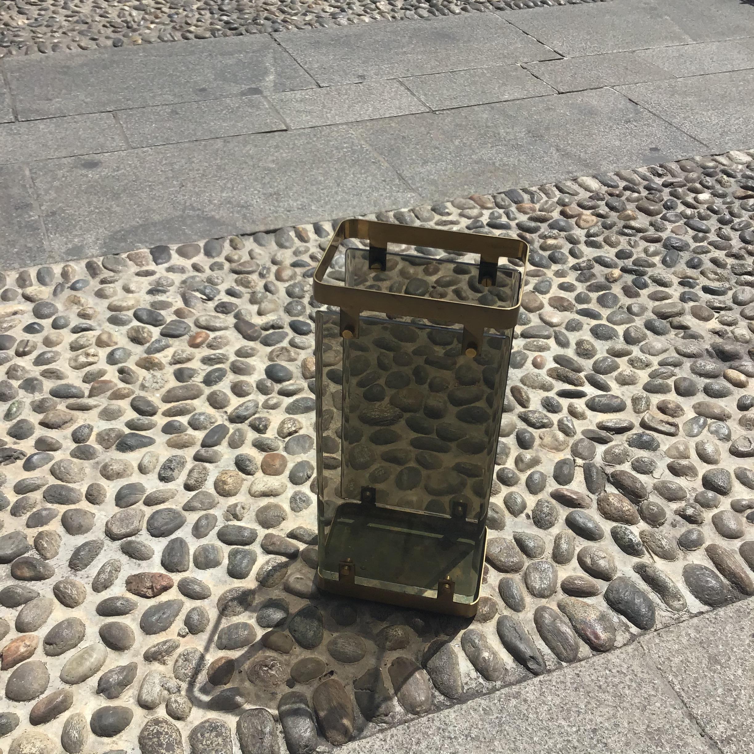 Mid-20th Century Fontana Arte Umbrella Stand Brass Glass, 1955, Italy For Sale